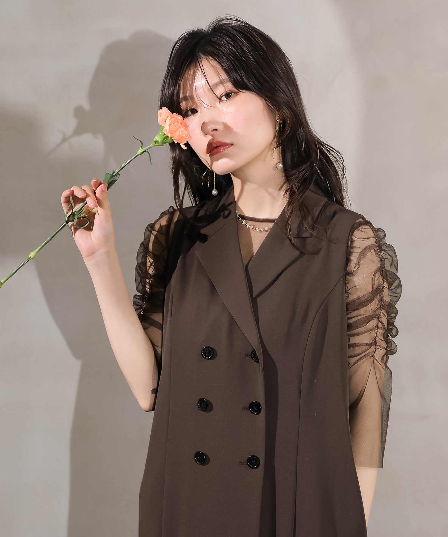 ロングジレ ワンピース チュール トップス スカート 3点セット ドレス