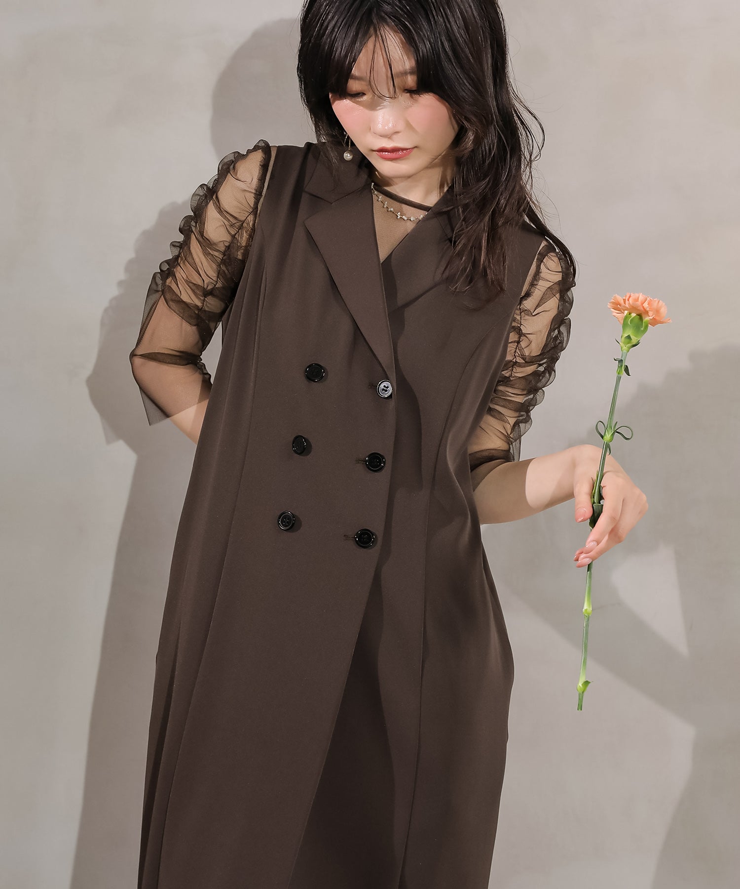 ロングジレ ワンピース チュール トップス スカート 3点セット ドレス