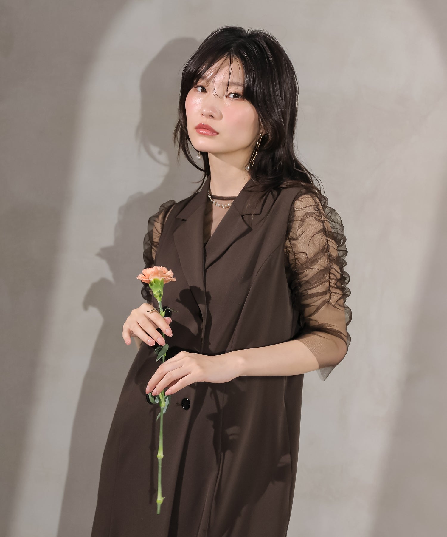 ロングジレ ワンピース チュール トップス スカート 3点セット ドレス