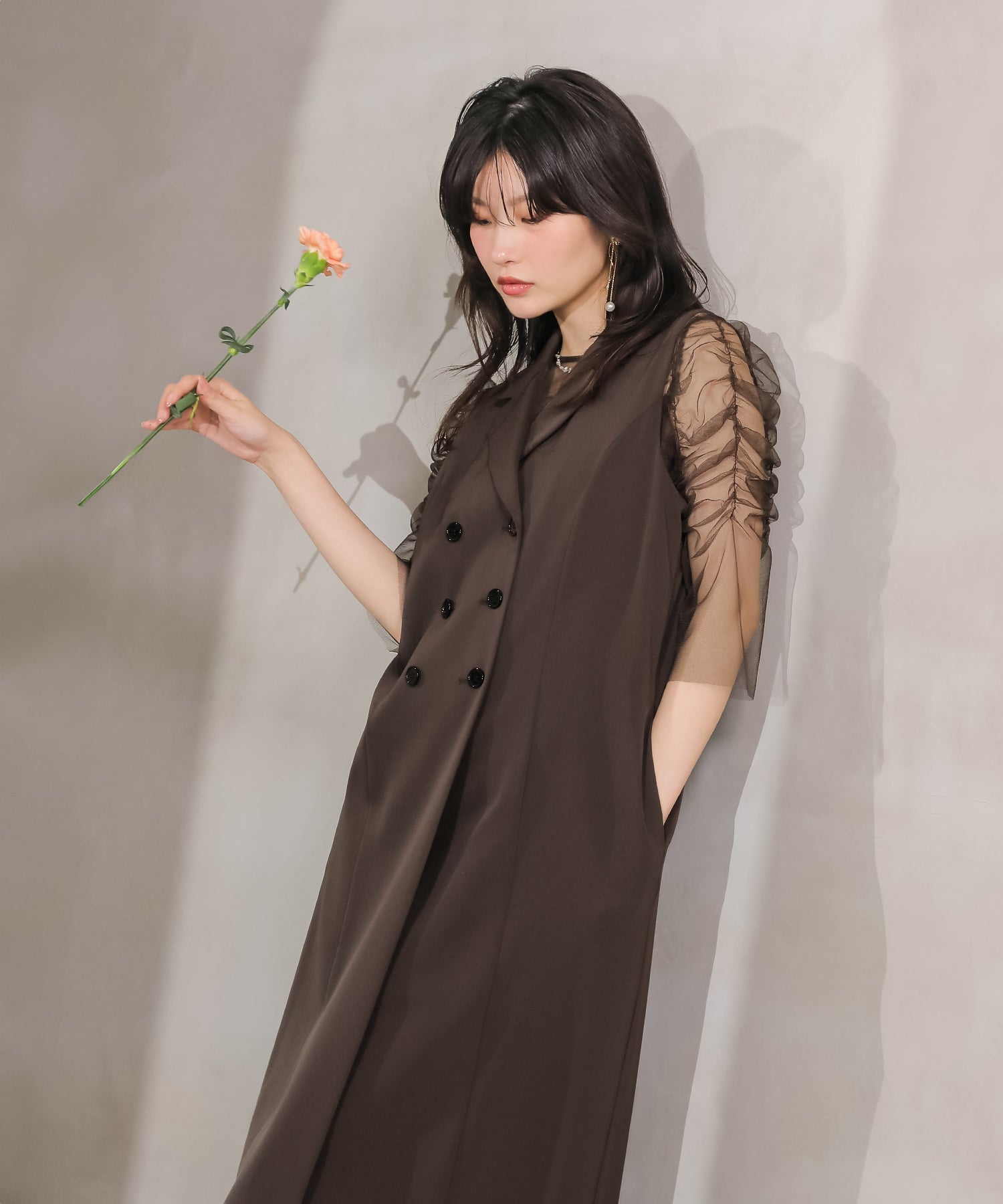 ロングジレ ワンピース チュール トップス スカート 3点セット ドレス