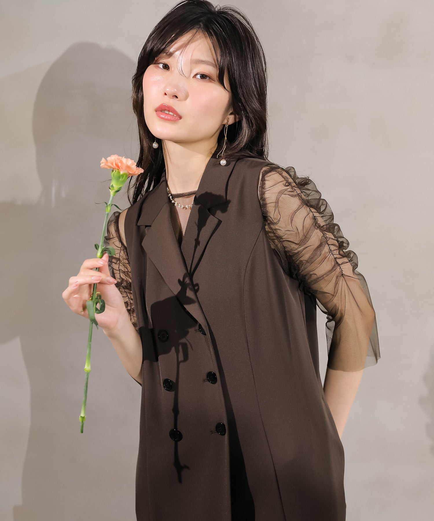 ロングジレ ワンピース チュール トップス スカート 3点セット ドレス