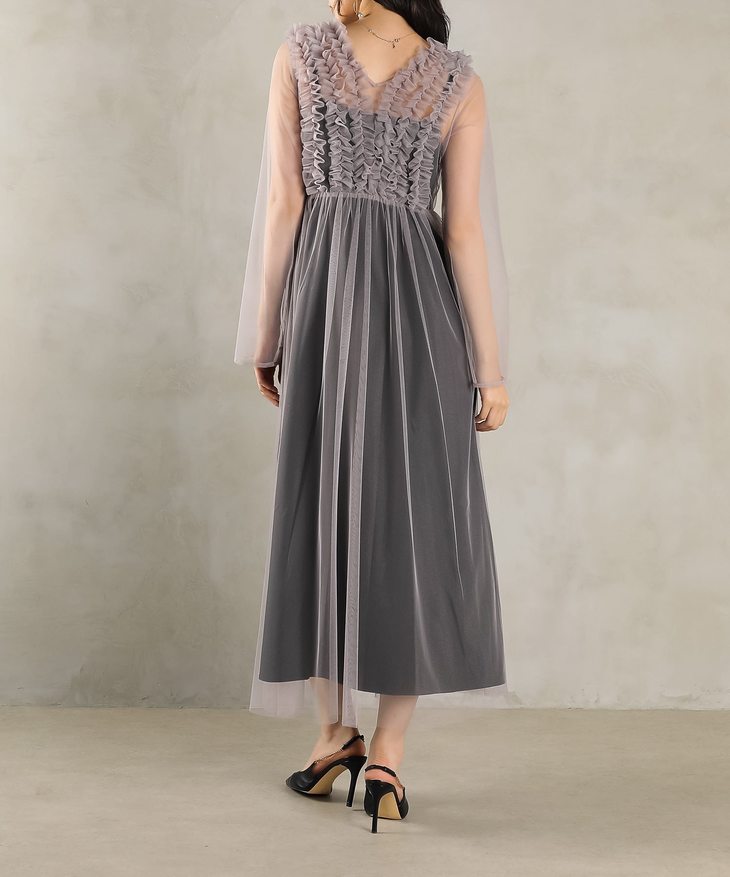 チュール ロング フリル Aライン ワンピース ドレス ２点セット