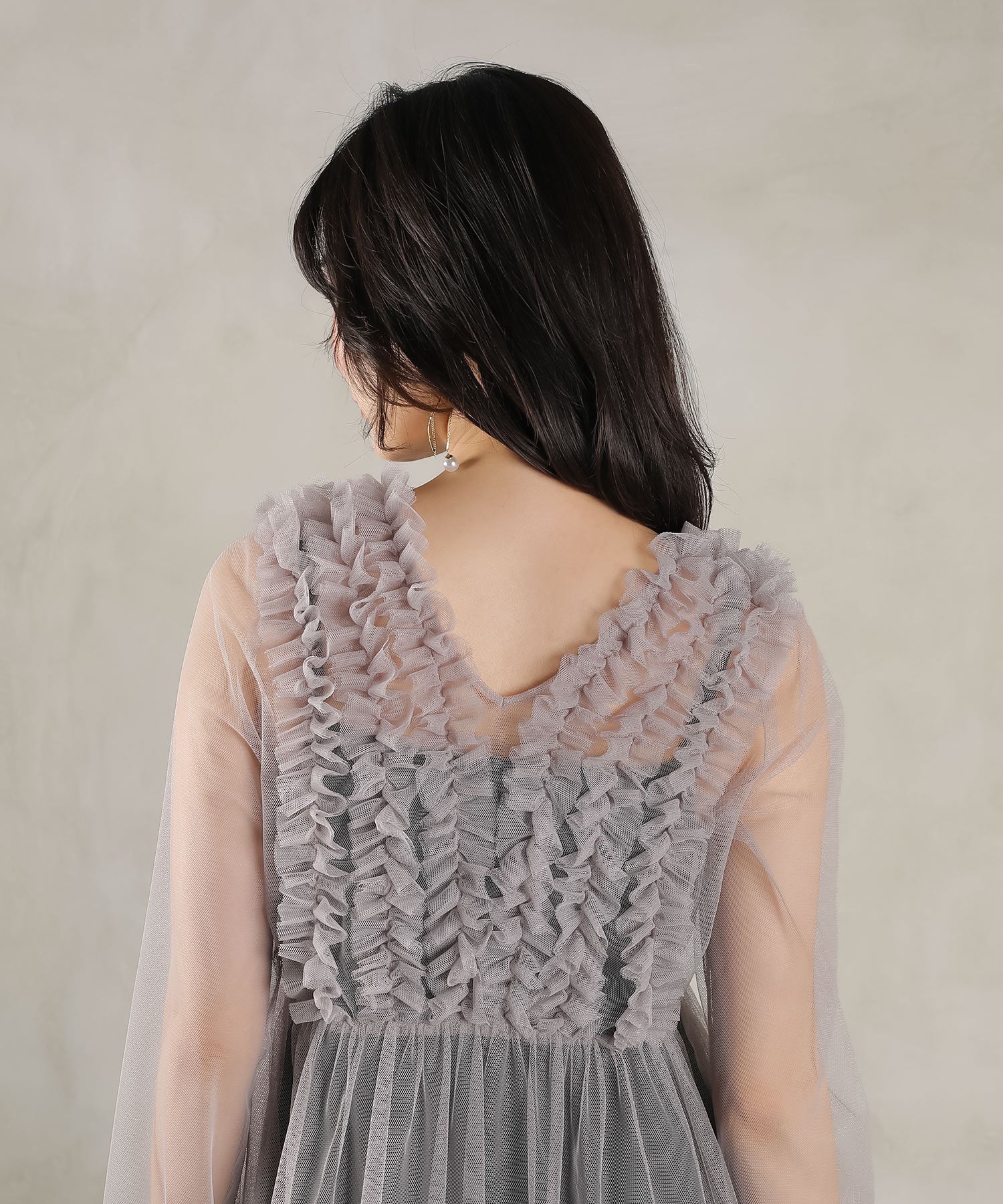 チュール ロング フリル Aライン ワンピース ドレス ２点セット