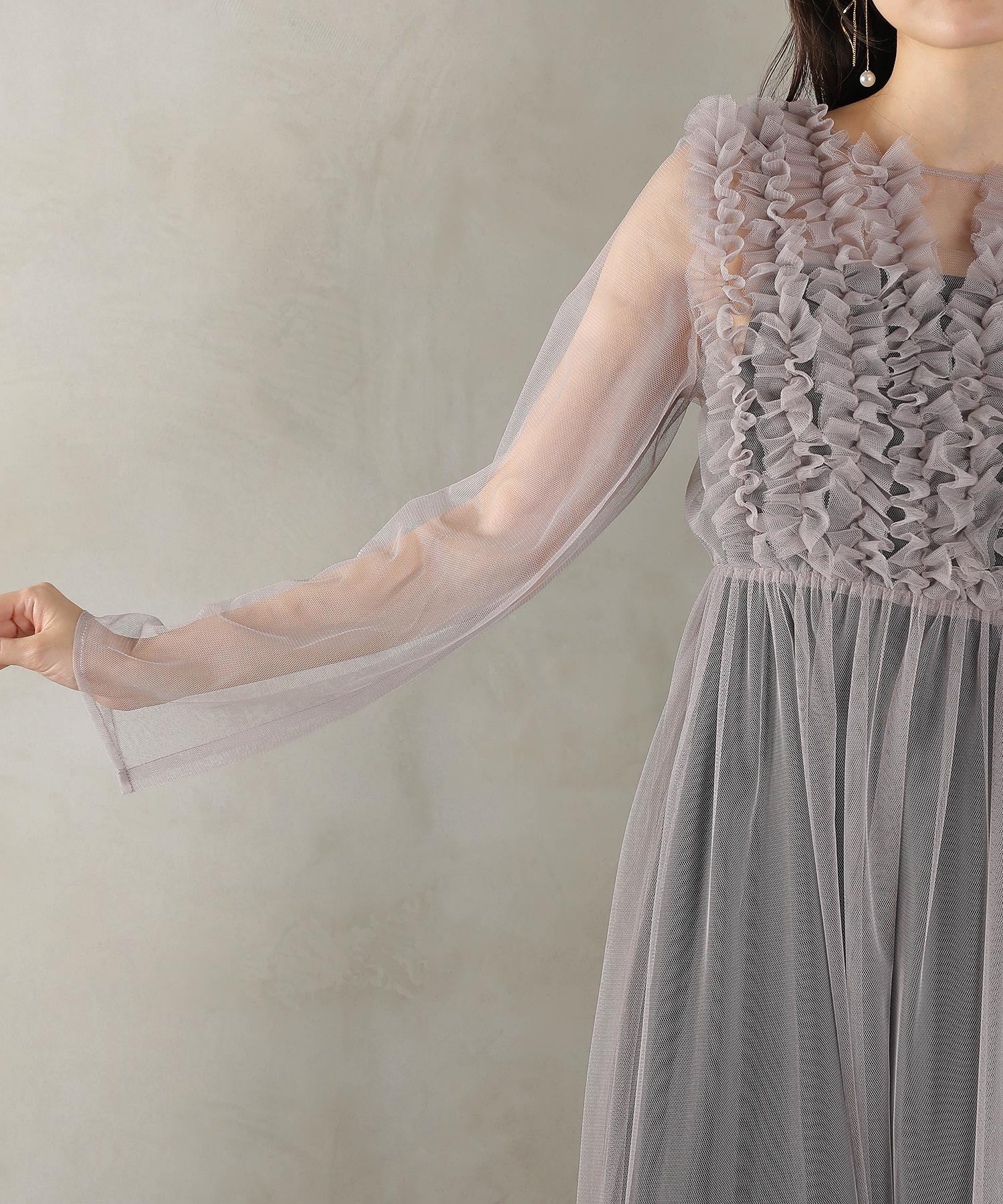 チュール ロング フリル Aライン ワンピース ドレス ２点セット