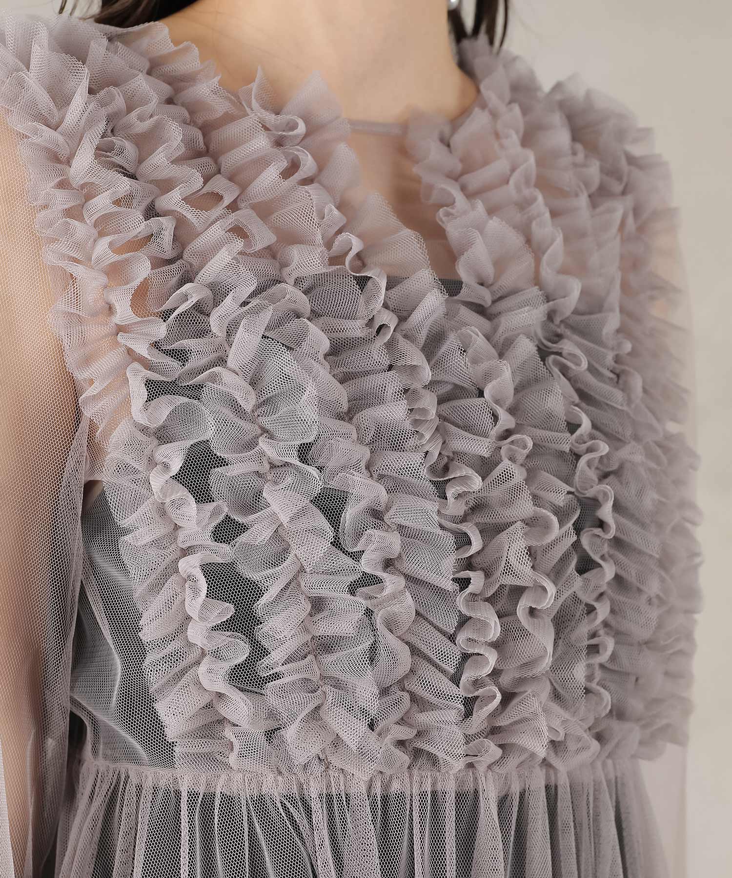 チュール ロング フリル Aライン ワンピース ドレス ２点セット