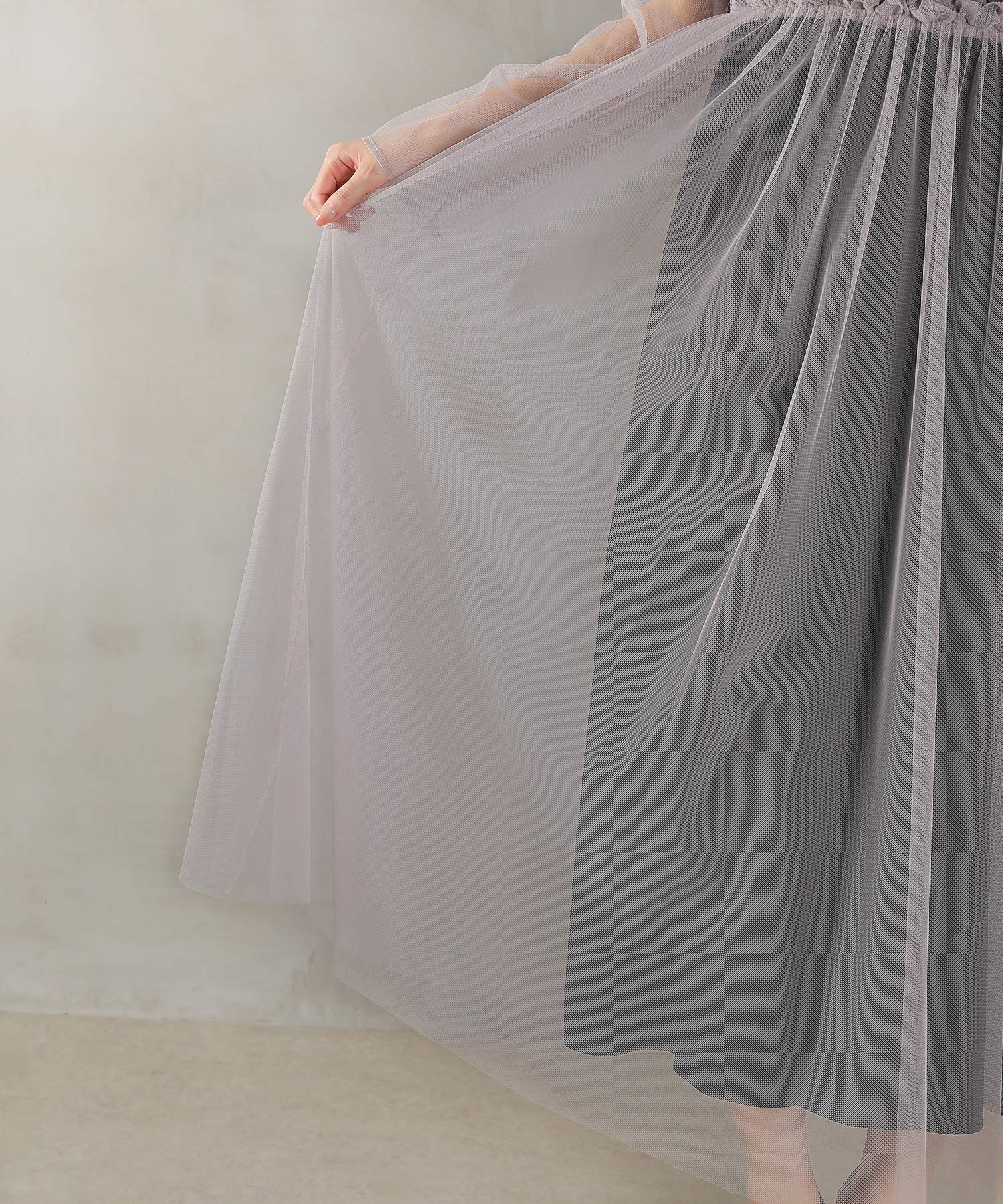 チュール ロング フリル Aライン ワンピース ドレス ２点セット