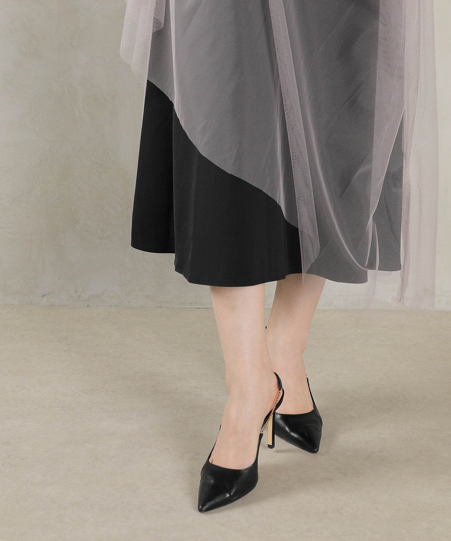 チュール ロング フリル Aライン ワンピース ドレス ２点セット