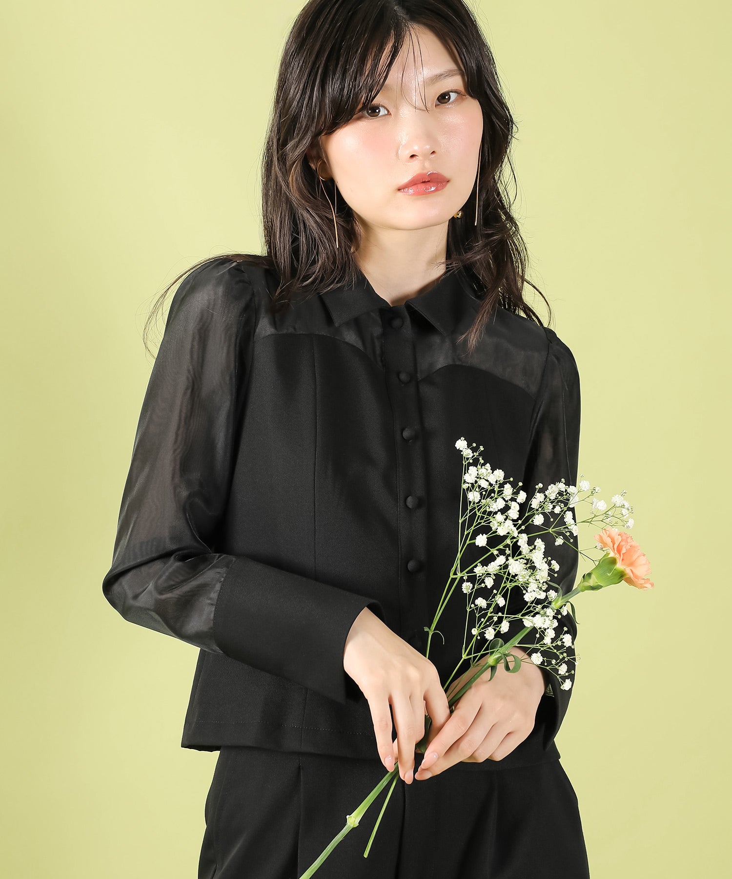 襟付きシャツトップス テーパードパンツドレス セットアップ