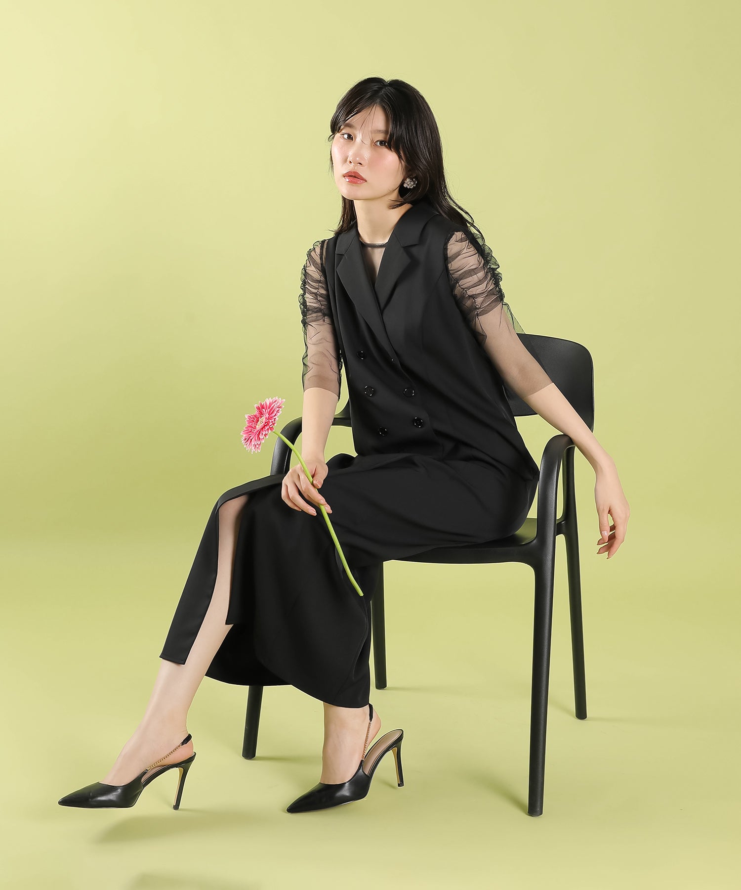 ロングジレ ワンピース チュール トップス スカート 3点セット ドレス