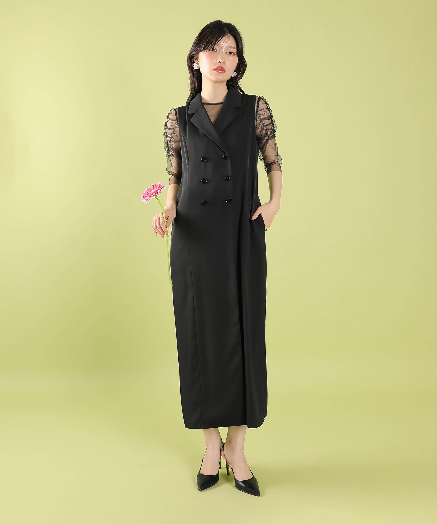 ロングジレ ワンピース チュール トップス スカート 3点セット ドレス