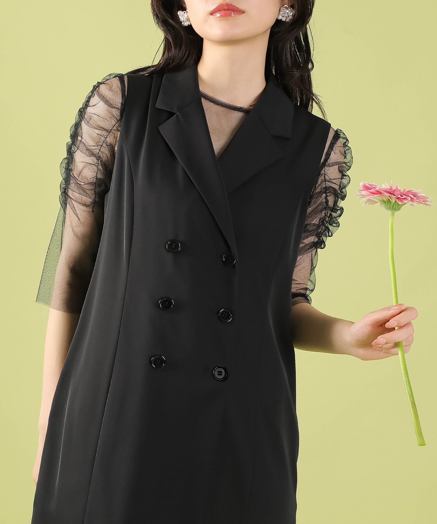 ロングジレ ワンピース チュール トップス スカート 3点セット ドレス