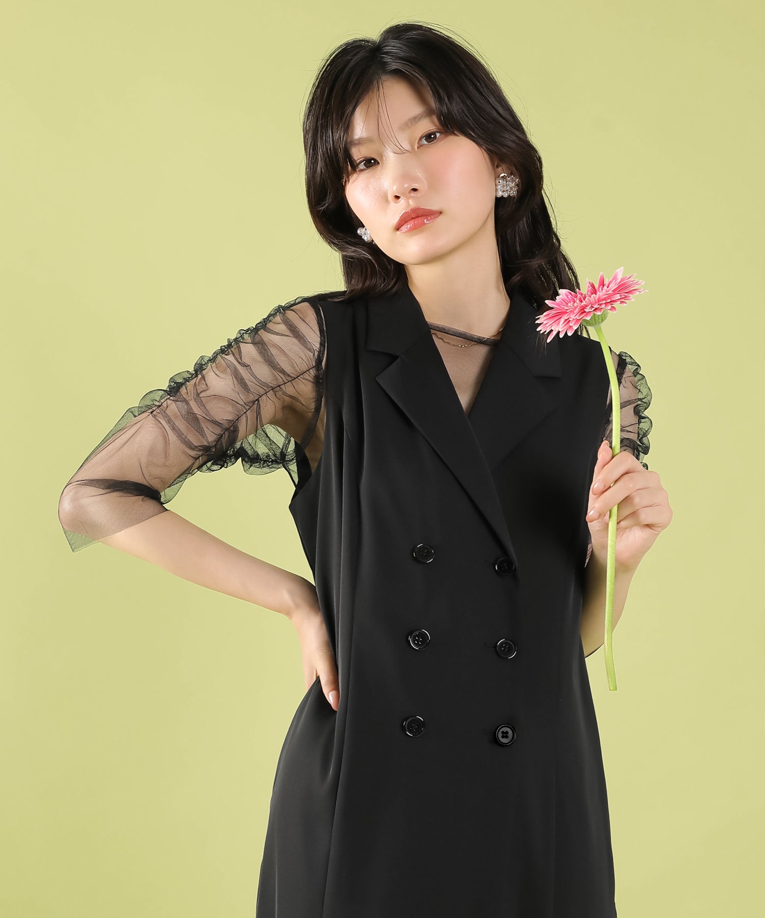 ロングジレ ワンピース チュール トップス スカート 3点セット ドレス