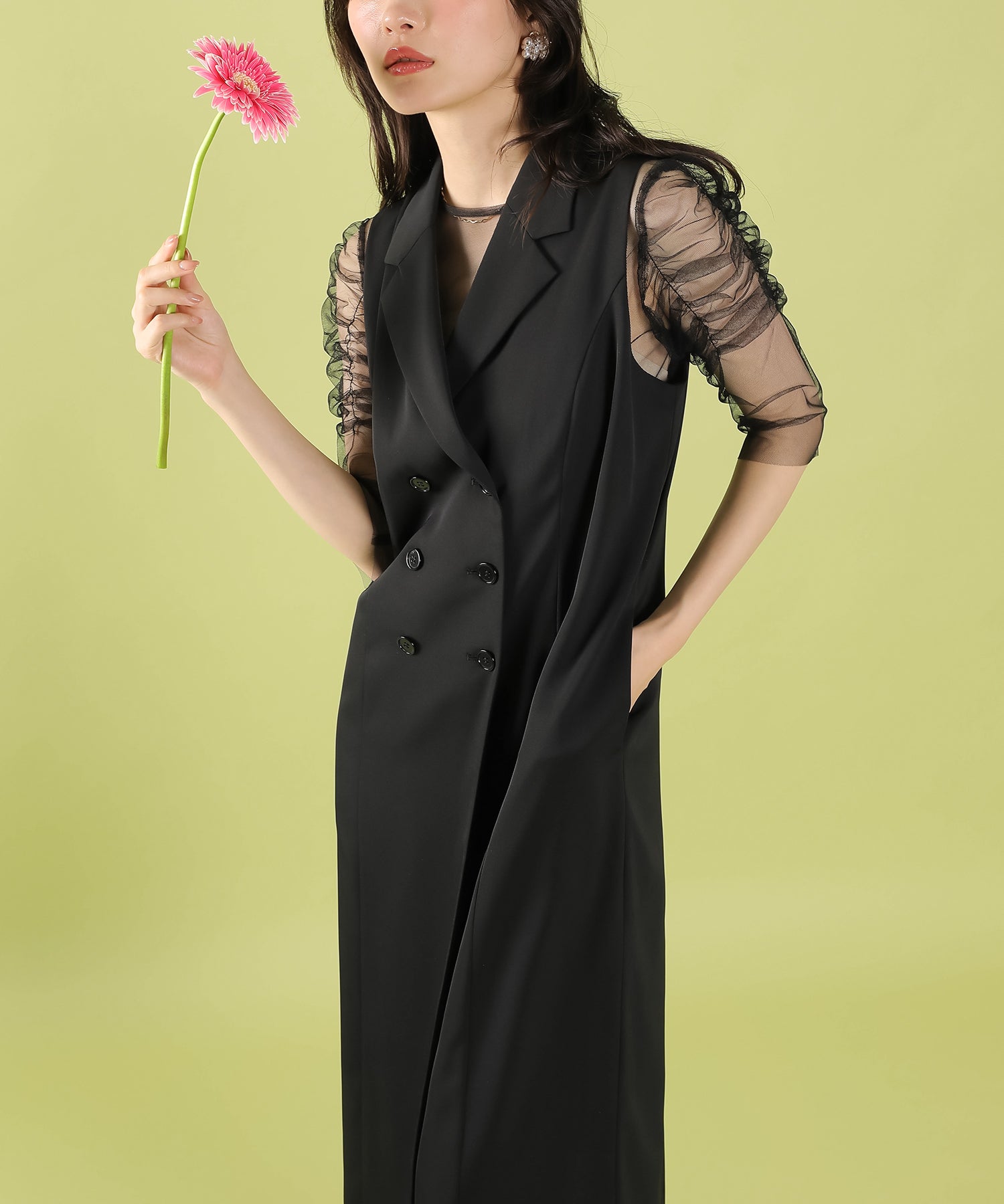 ロングジレ ワンピース チュール トップス スカート 3点セット ドレス