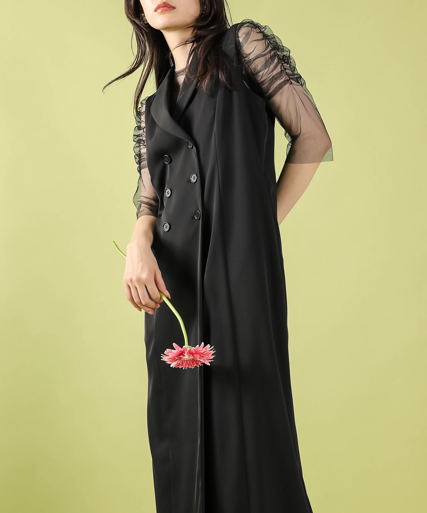 ロングジレ ワンピース チュール トップス スカート 3点セット ドレス