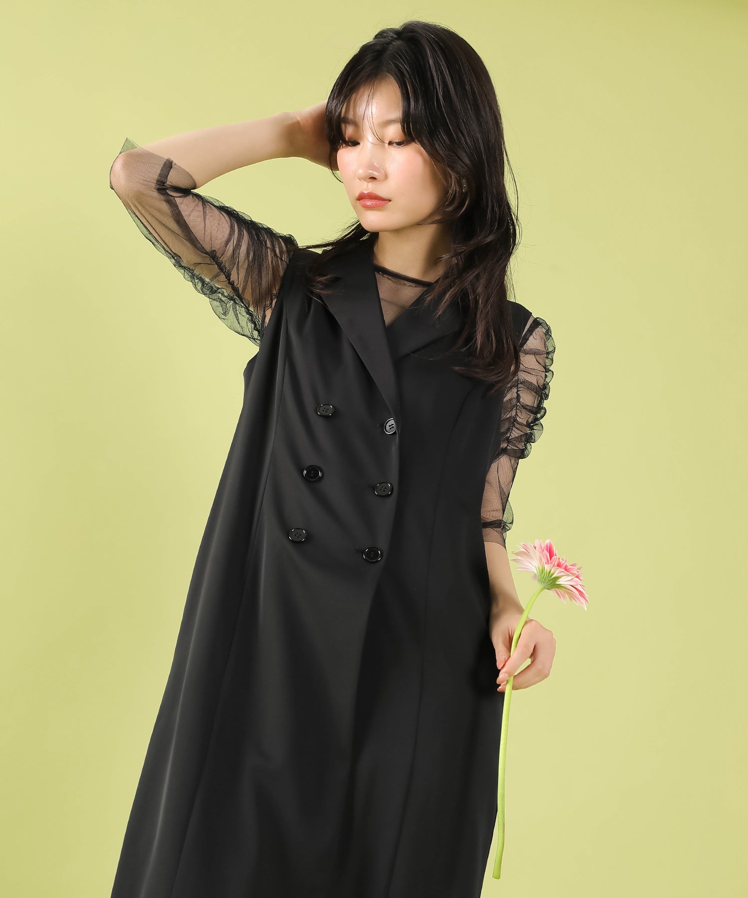 ロングジレ ワンピース チュール トップス スカート 3点セット ドレス