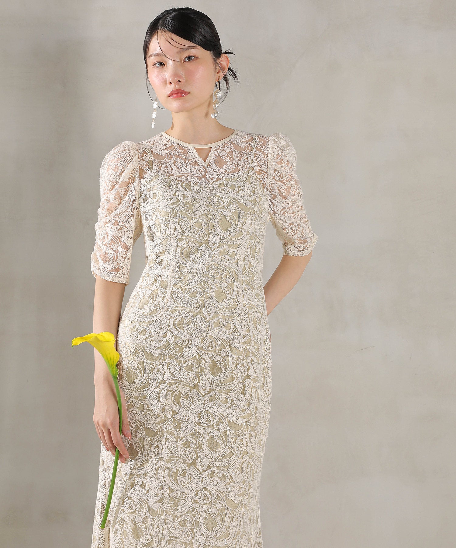 総レース スパンコール マーメイド ワンピース ドレス