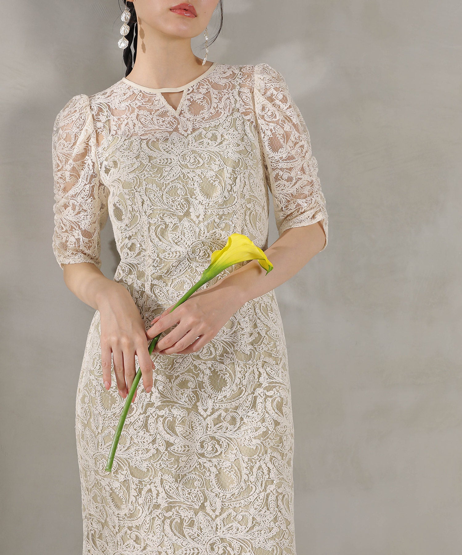 総レース スパンコール マーメイド ワンピース ドレス