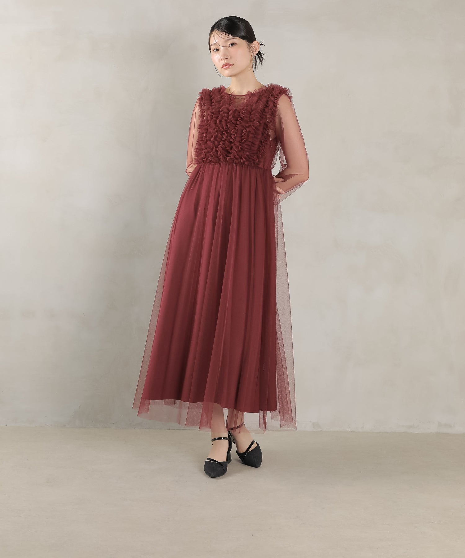 167cm / 着用 M / バーガンディー