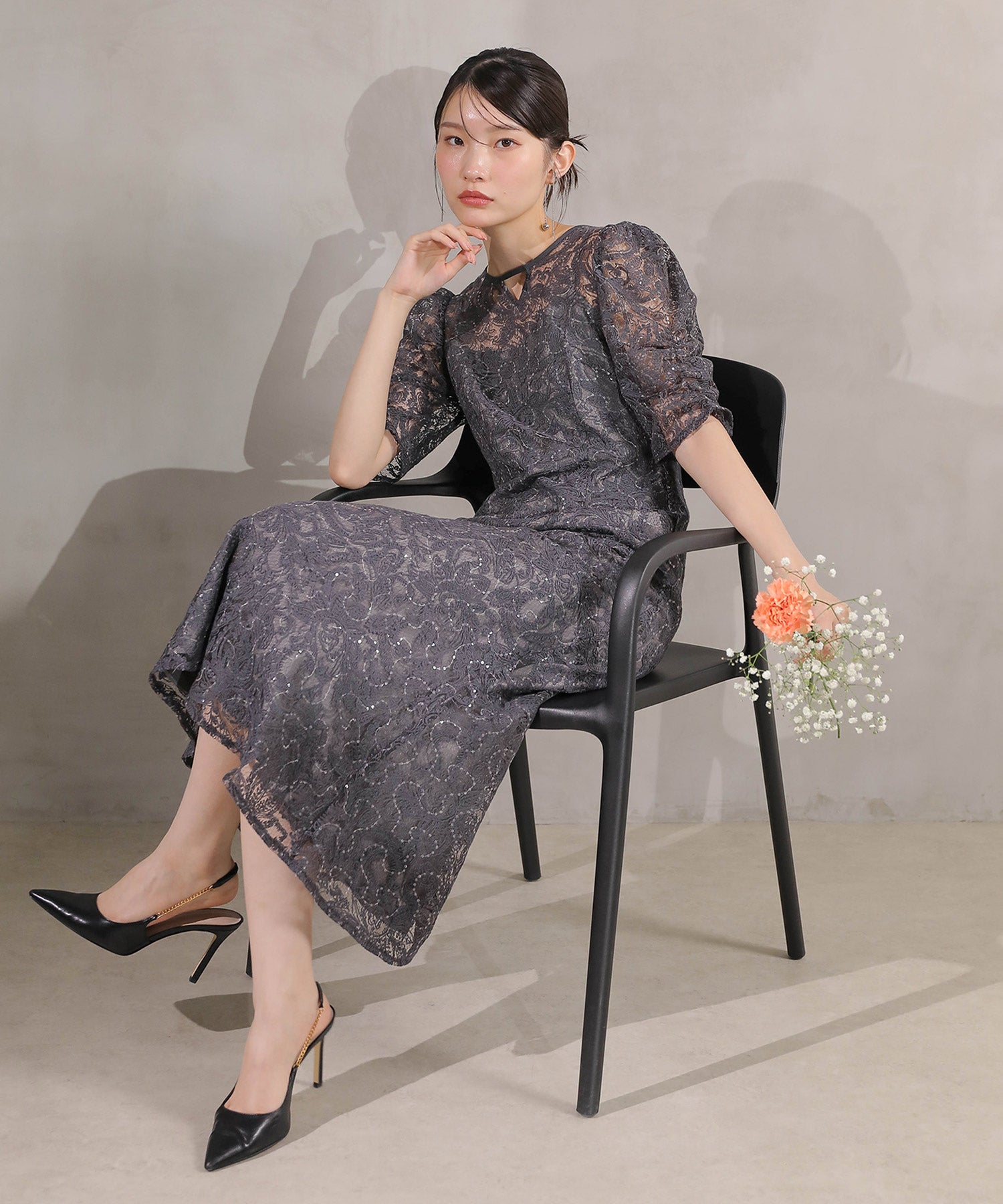 総レース スパンコール マーメイド ワンピース ドレス