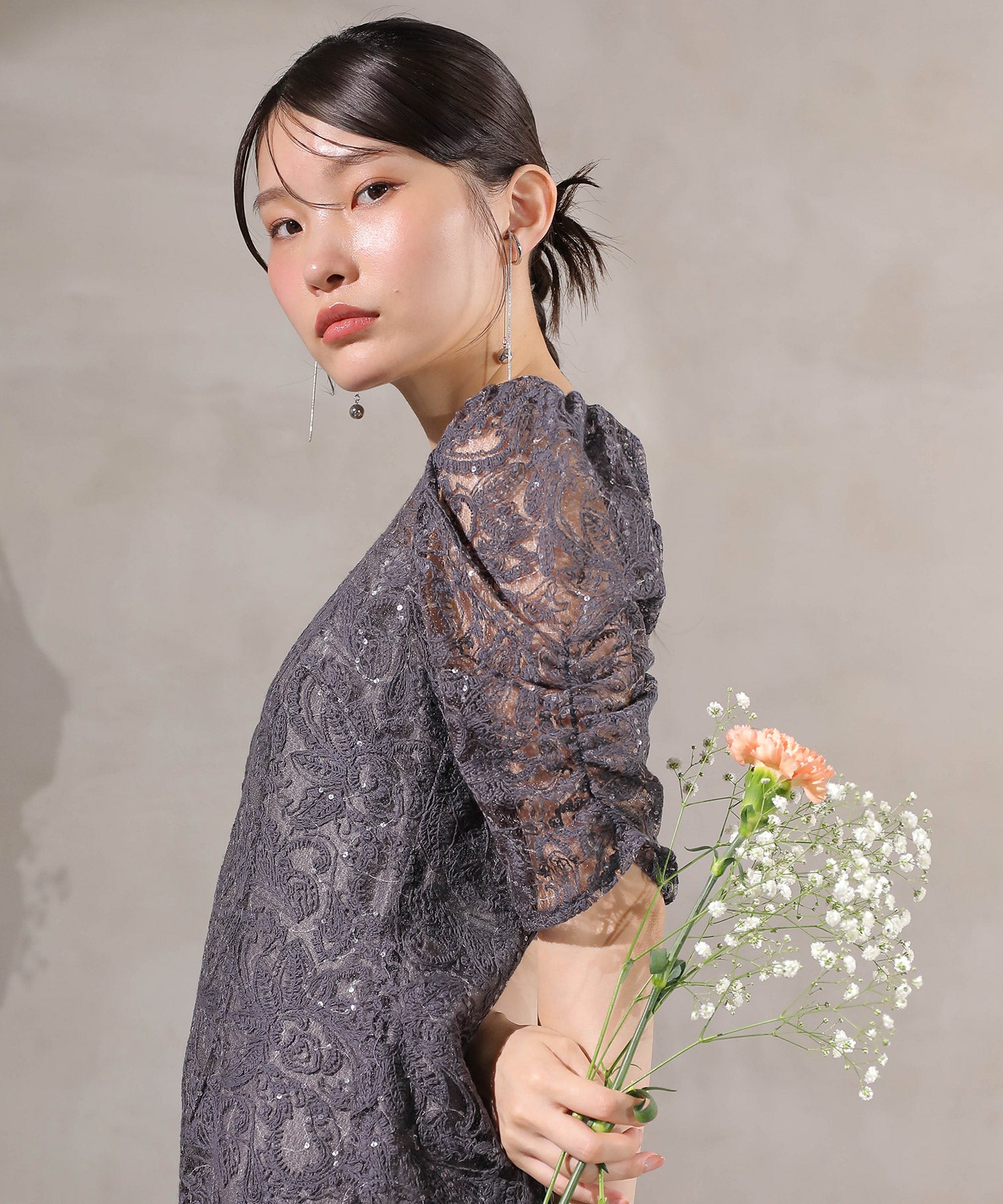 総レース スパンコール マーメイド ワンピース ドレス