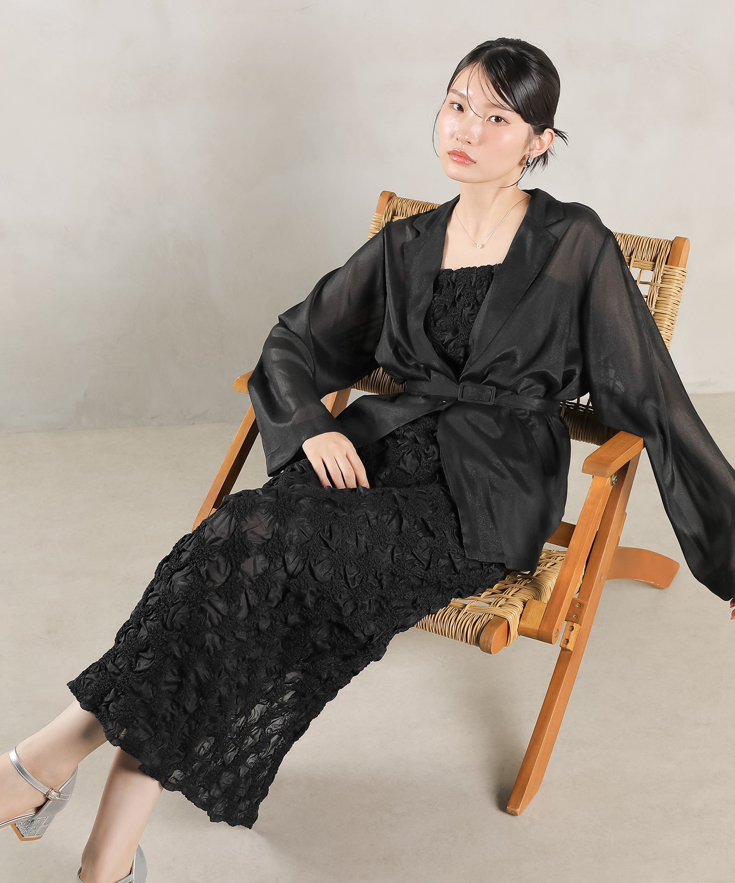 シアー ジャケット キャミワンピ ウエストマーク ベルト付き ドレス 2