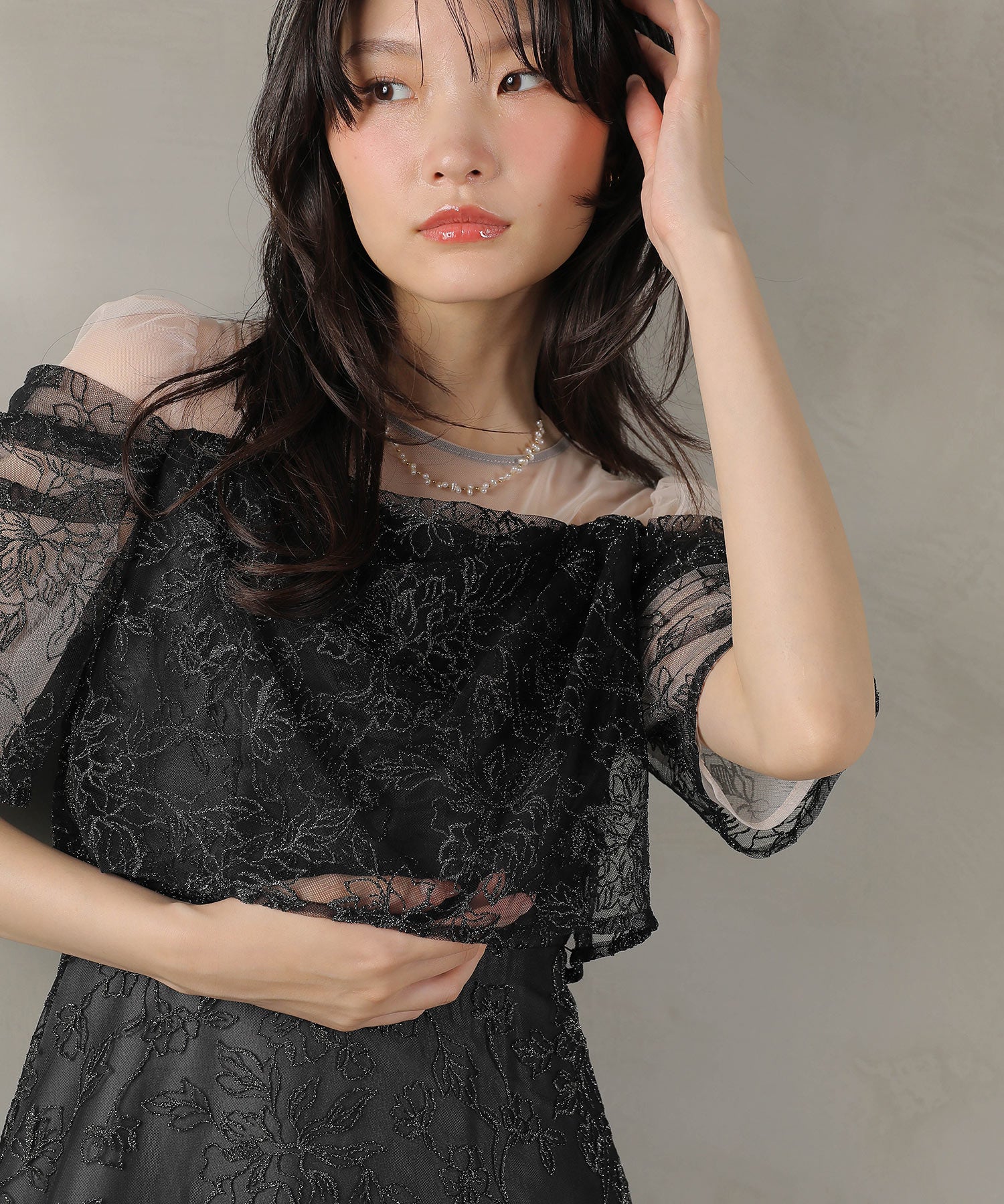 ラメ刺繍 花柄 フレア Aライン ワンピース ドレス