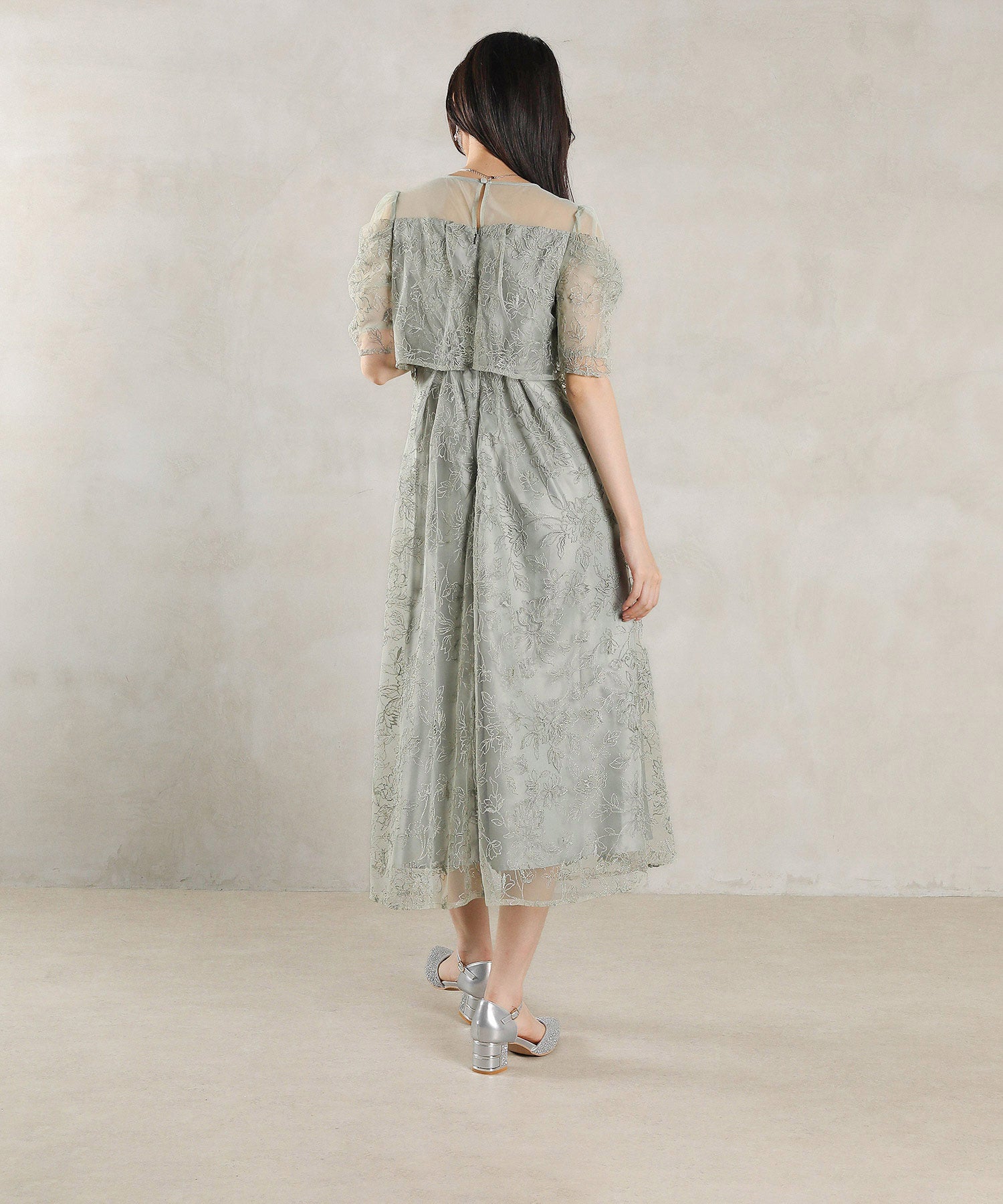 ラメ刺繍 花柄 フレア Aライン ワンピース ドレス