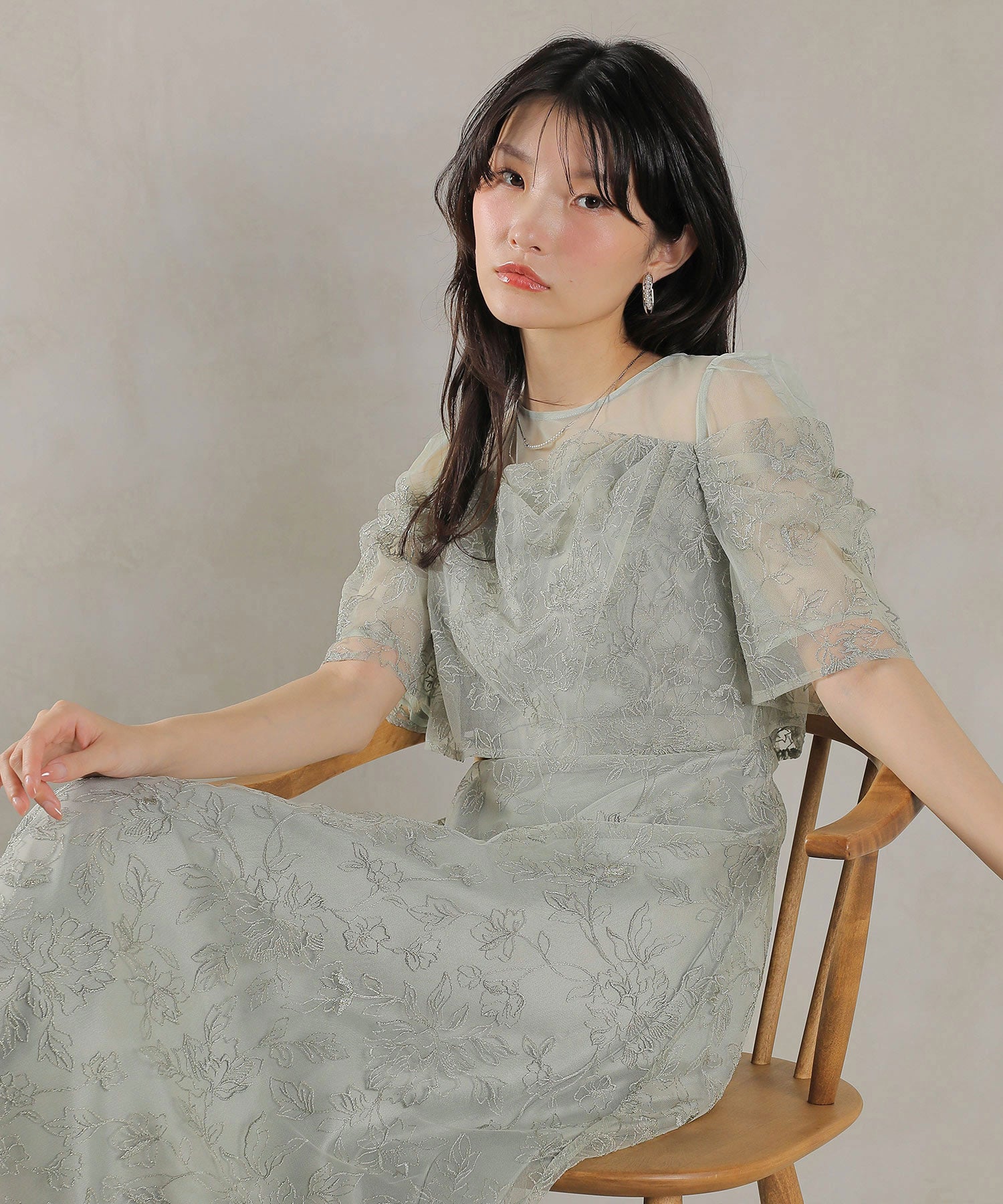 ラメ刺繍 花柄 フレア Aライン ワンピース ドレス