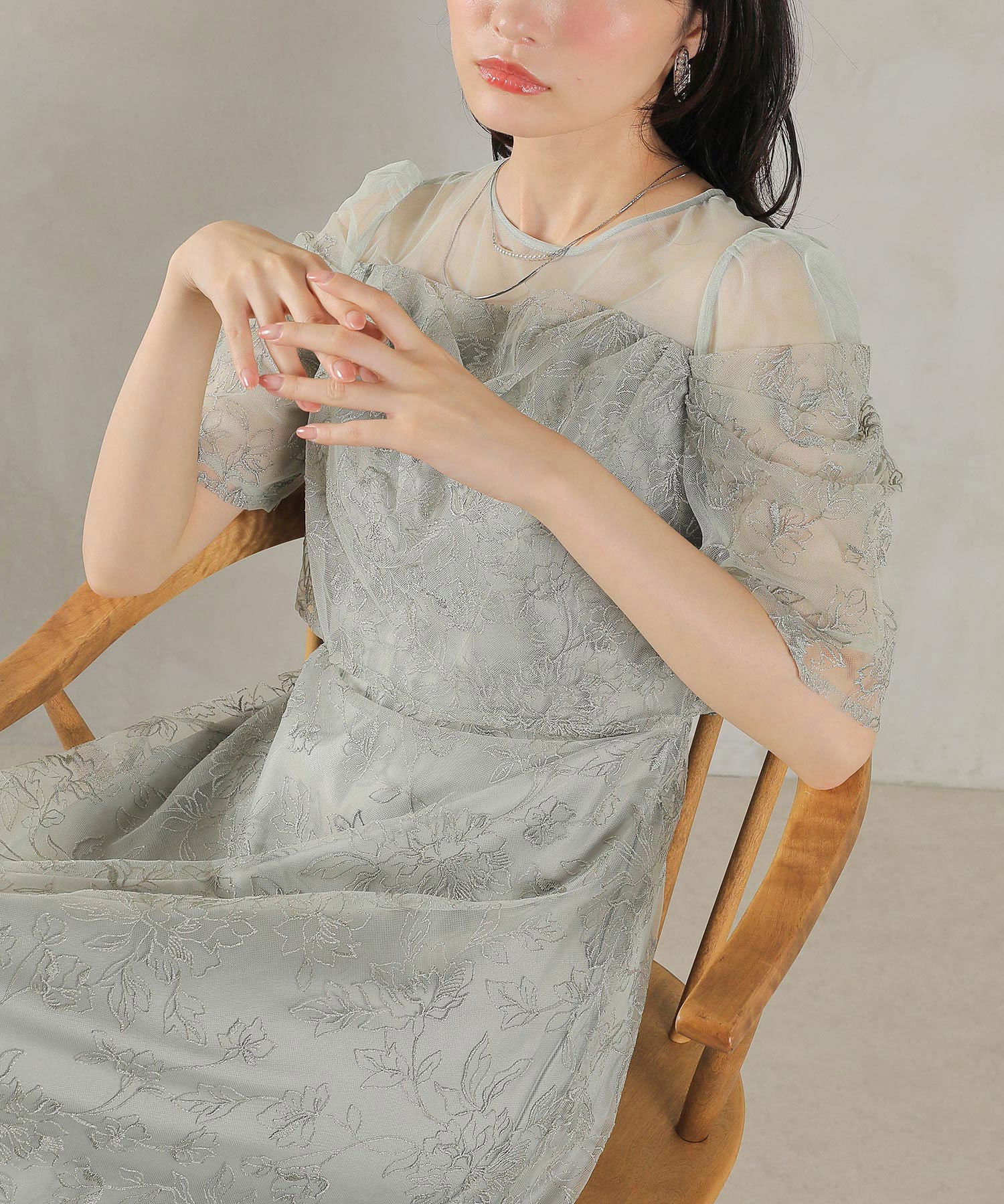 ラメ刺繍 花柄 フレア Aライン ワンピース ドレス