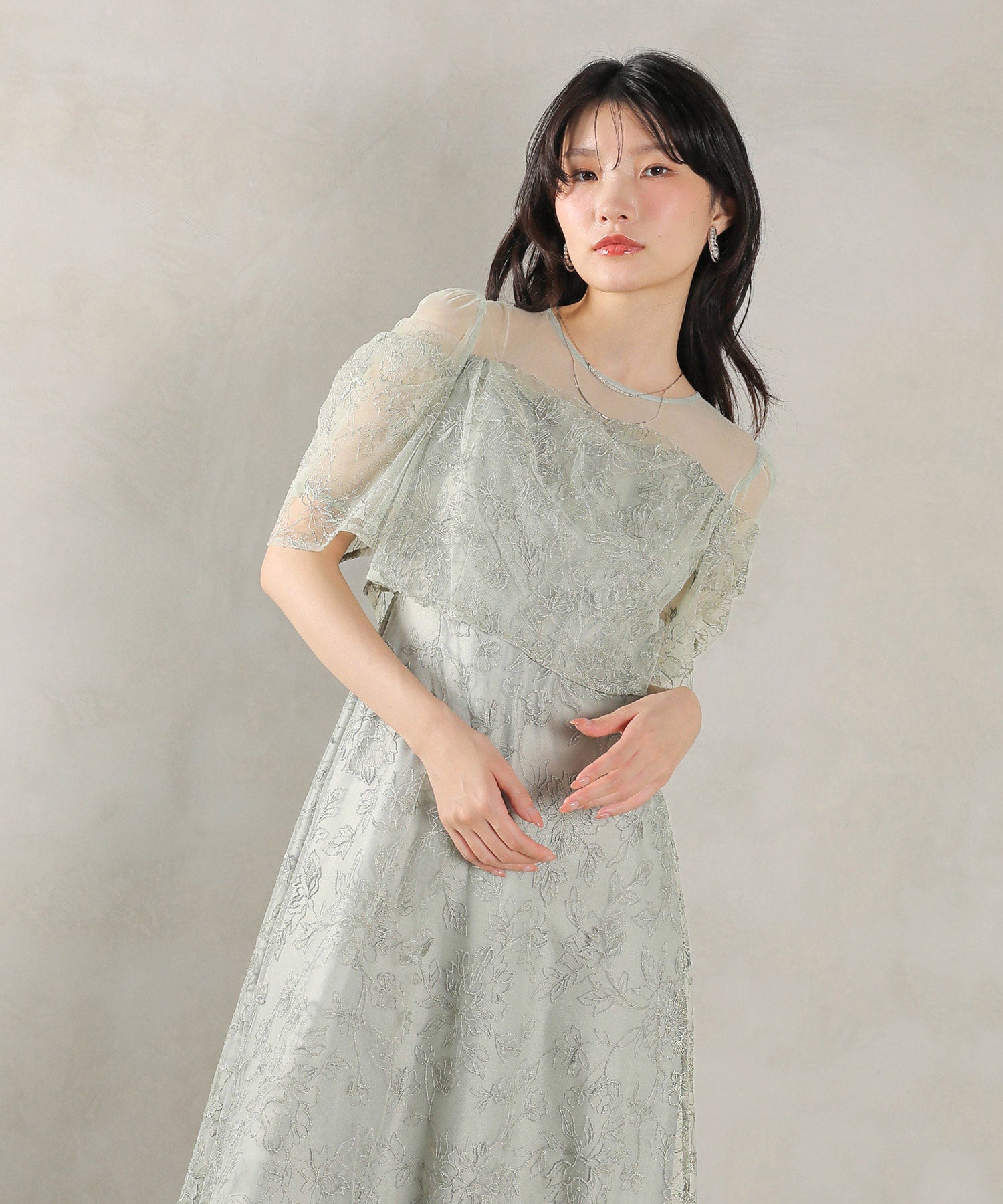 ラメ刺繍 花柄 フレア Aライン ワンピース ドレス