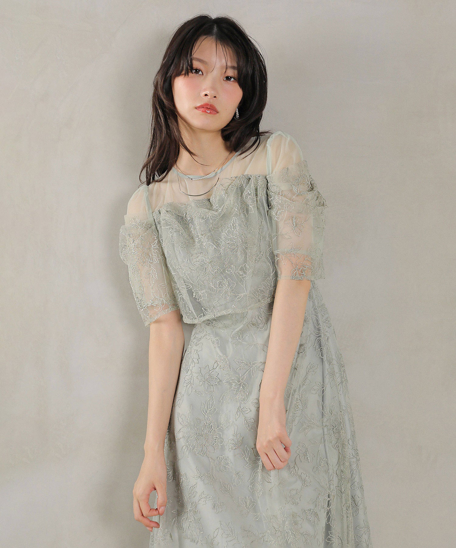 ラメ刺繍 花柄 フレア Aライン ワンピース ドレス