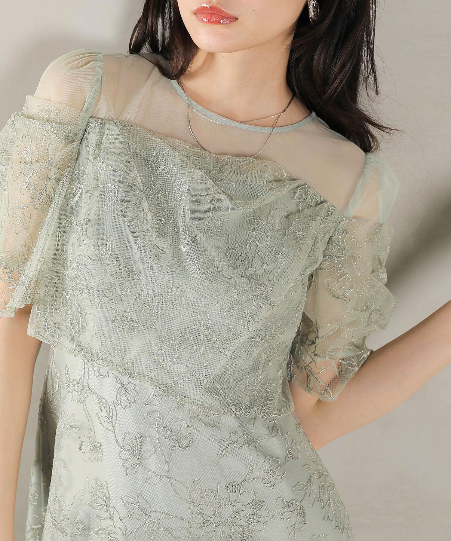 ラメ刺繍 花柄 フレア Aライン ワンピース ドレス