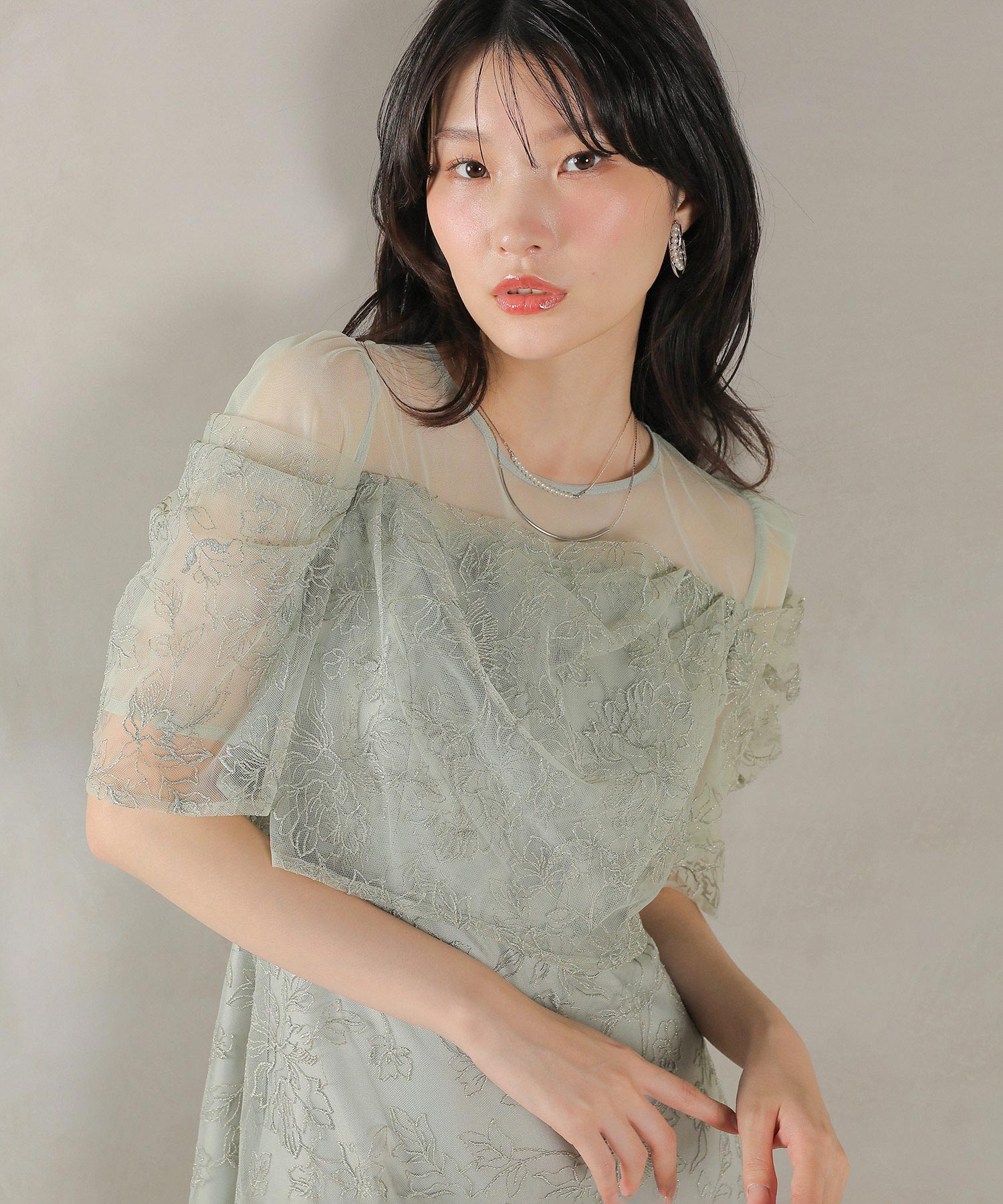 ラメ刺繍 花柄 フレア Aライン ワンピース ドレス