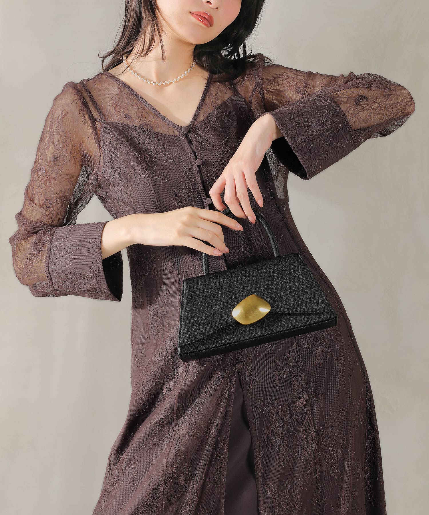 総レース ティアード Aライン ワンピースドレス