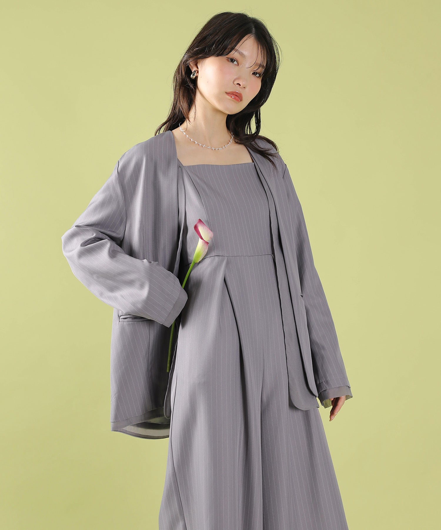 kana フロントシアージャケット ワイドパンツ オールインワン M フロントシアージャケット ワイドパンツ オールインワン セットアップ