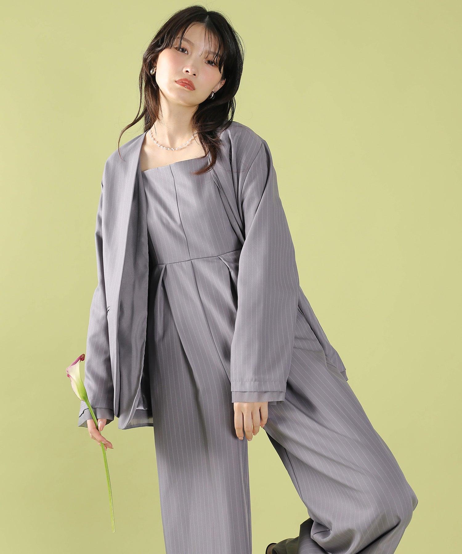 フロントシアージャケット ワイドパンツ オールインワン セットアップ