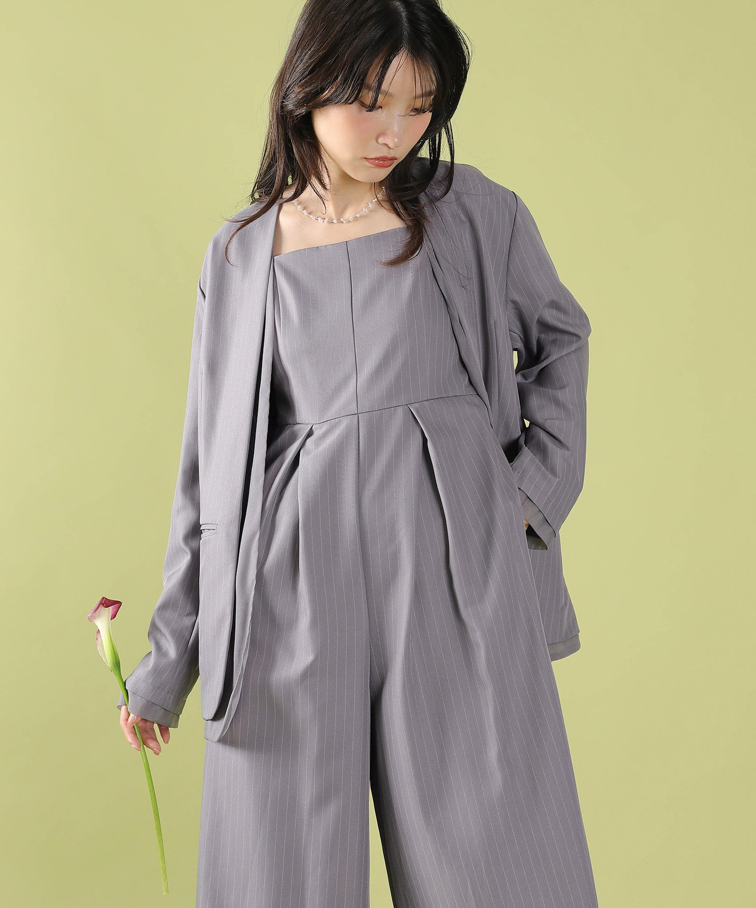 フロントシアージャケット ワイドパンツ オールインワン セットアップ