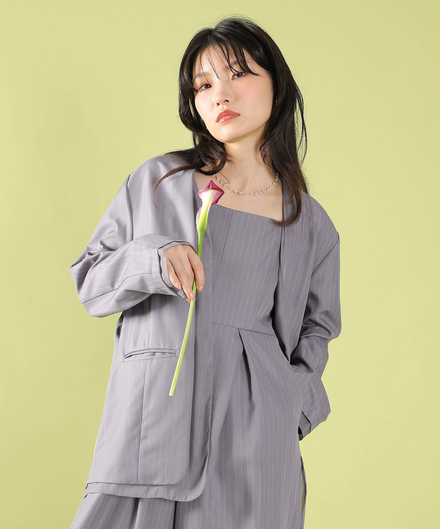 フロントシアージャケット ワイドパンツ オールインワン セットアップ