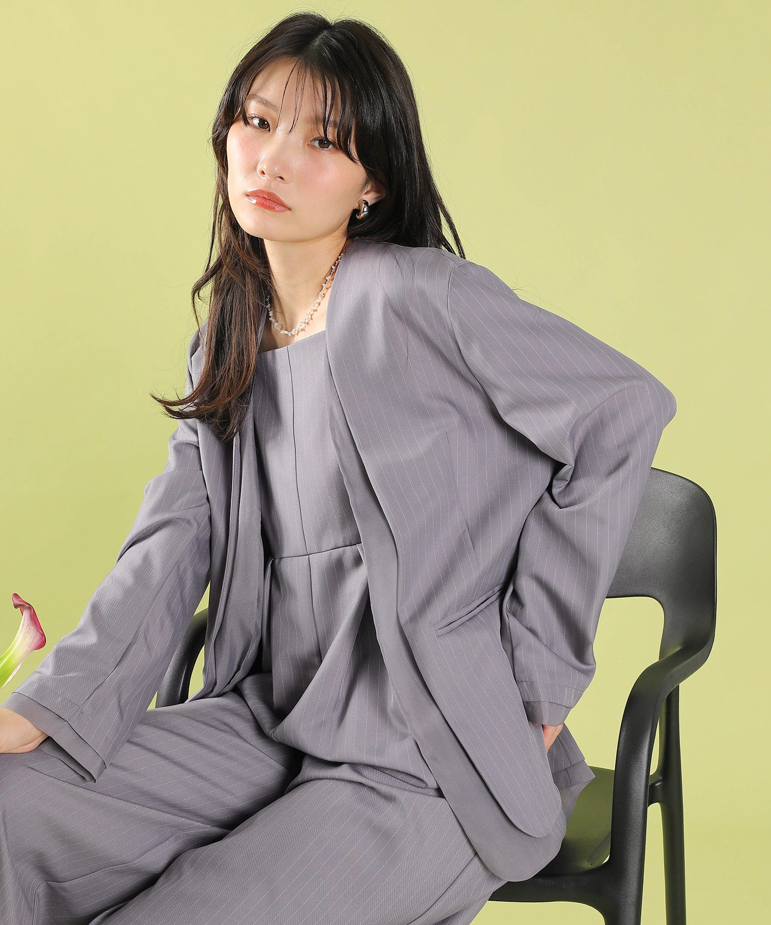 フロントシアージャケット ワイドパンツ オールインワン セットアップ