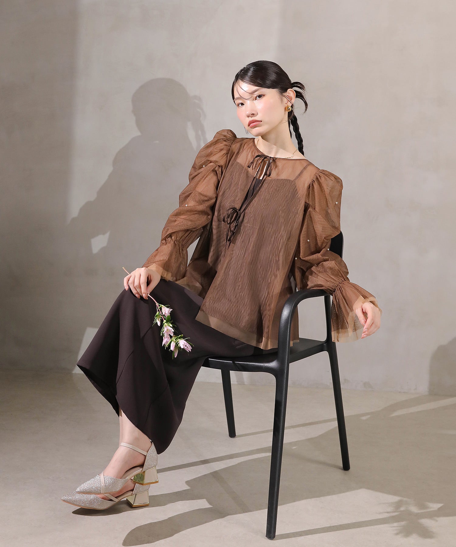 チュール ティアード ビスチェ ワンピース/kana dazzlin チュールギャザービスチェカットワンピース（グレー） -靴