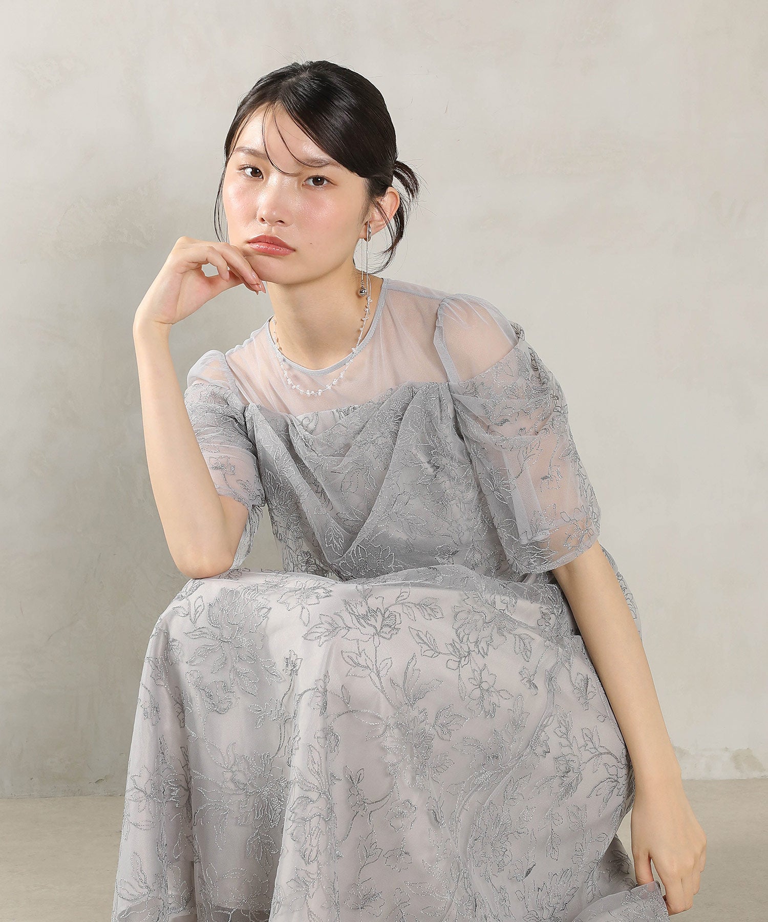 ラメ刺繍 花柄 フレア Aライン ワンピース ドレス