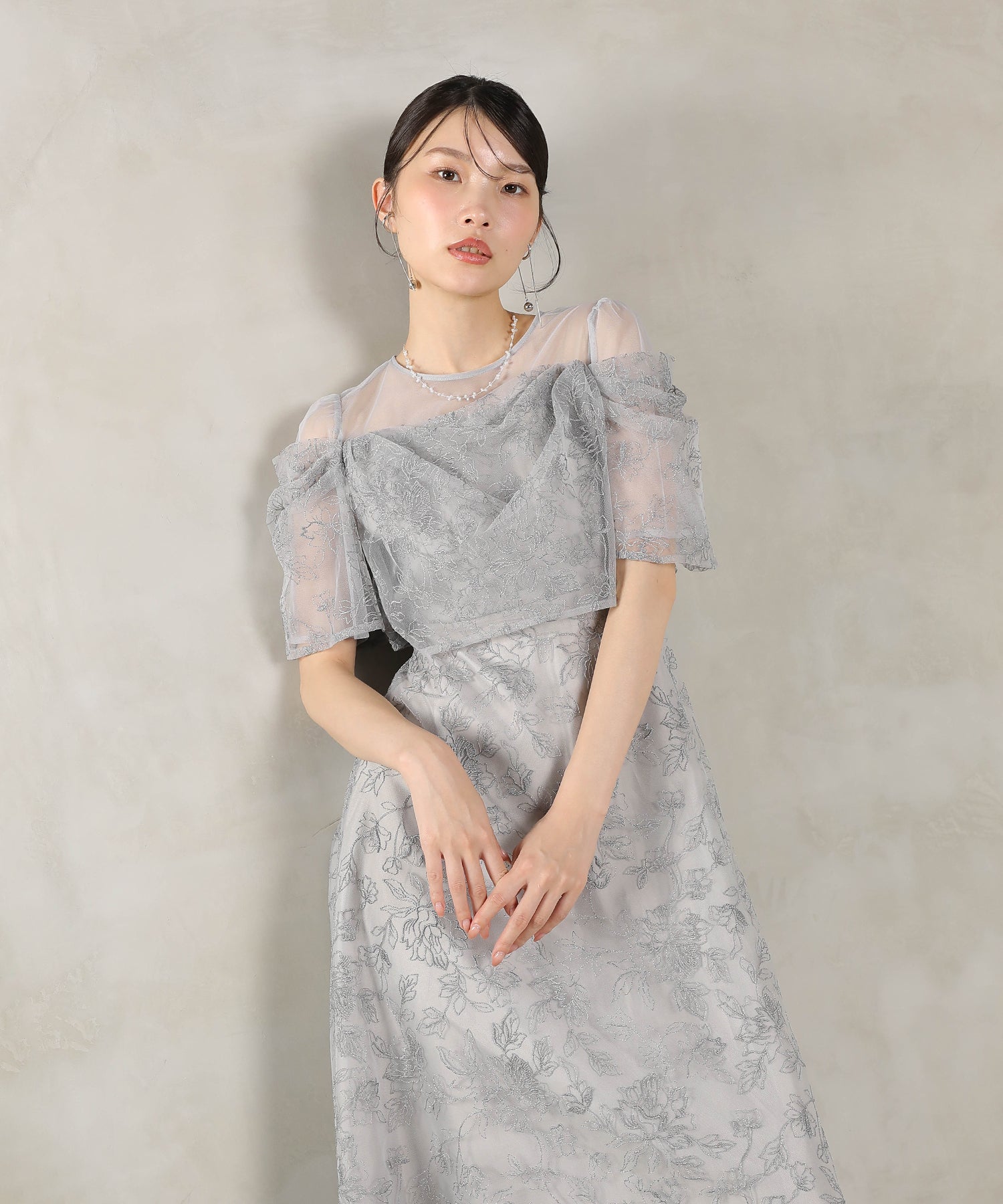 ラメ刺繍 花柄 フレア Aライン ワンピース ドレス