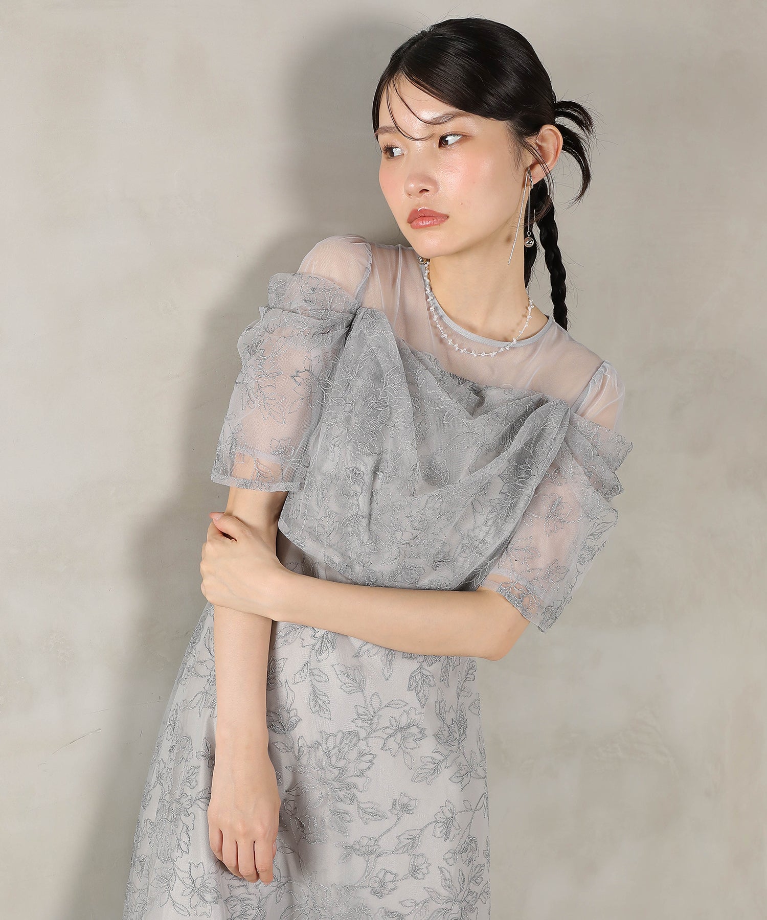 ラメ刺繍 花柄 フレア Aライン ワンピース ドレス