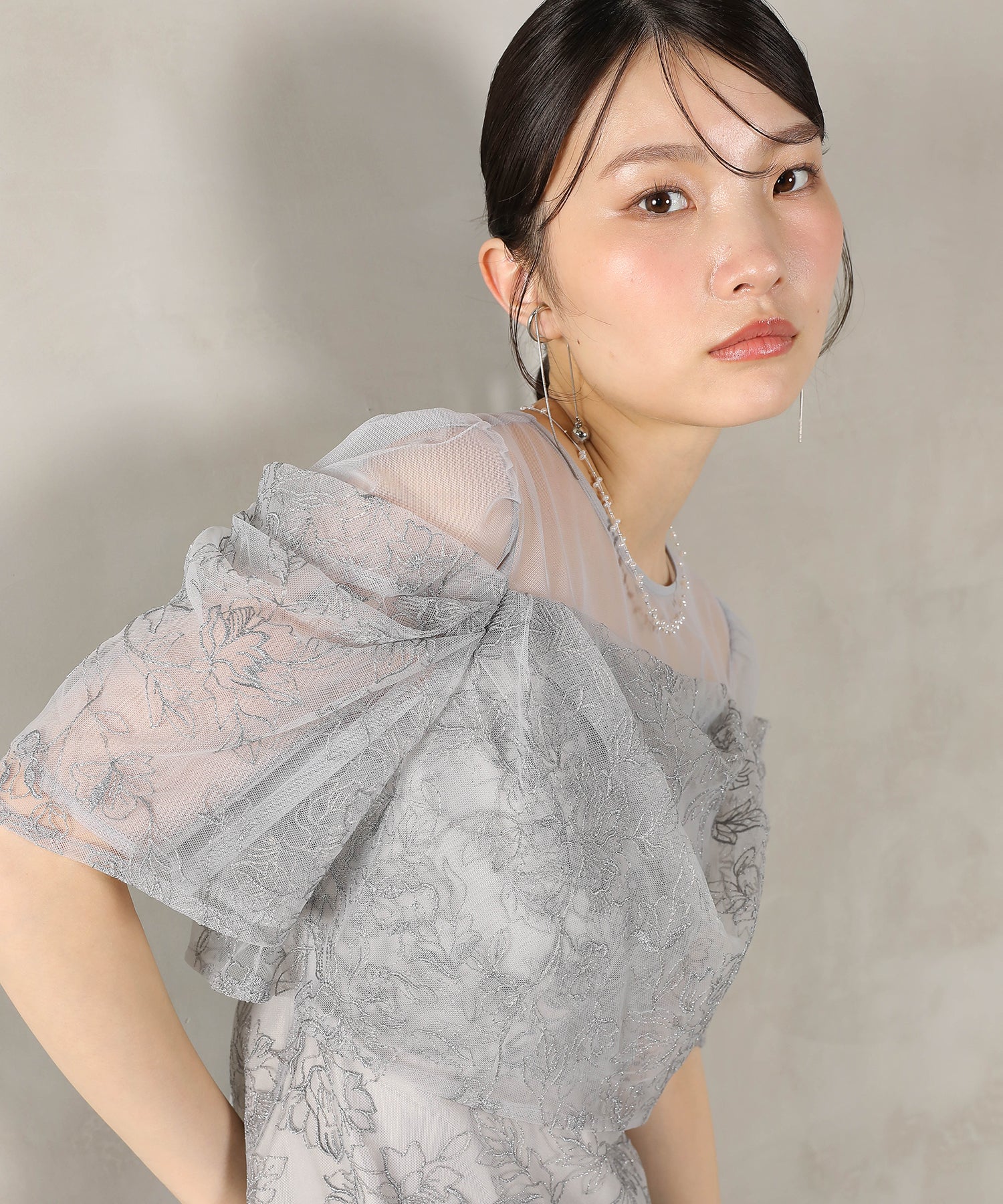 ラメ刺繍 花柄 フレア Aライン ワンピース ドレス