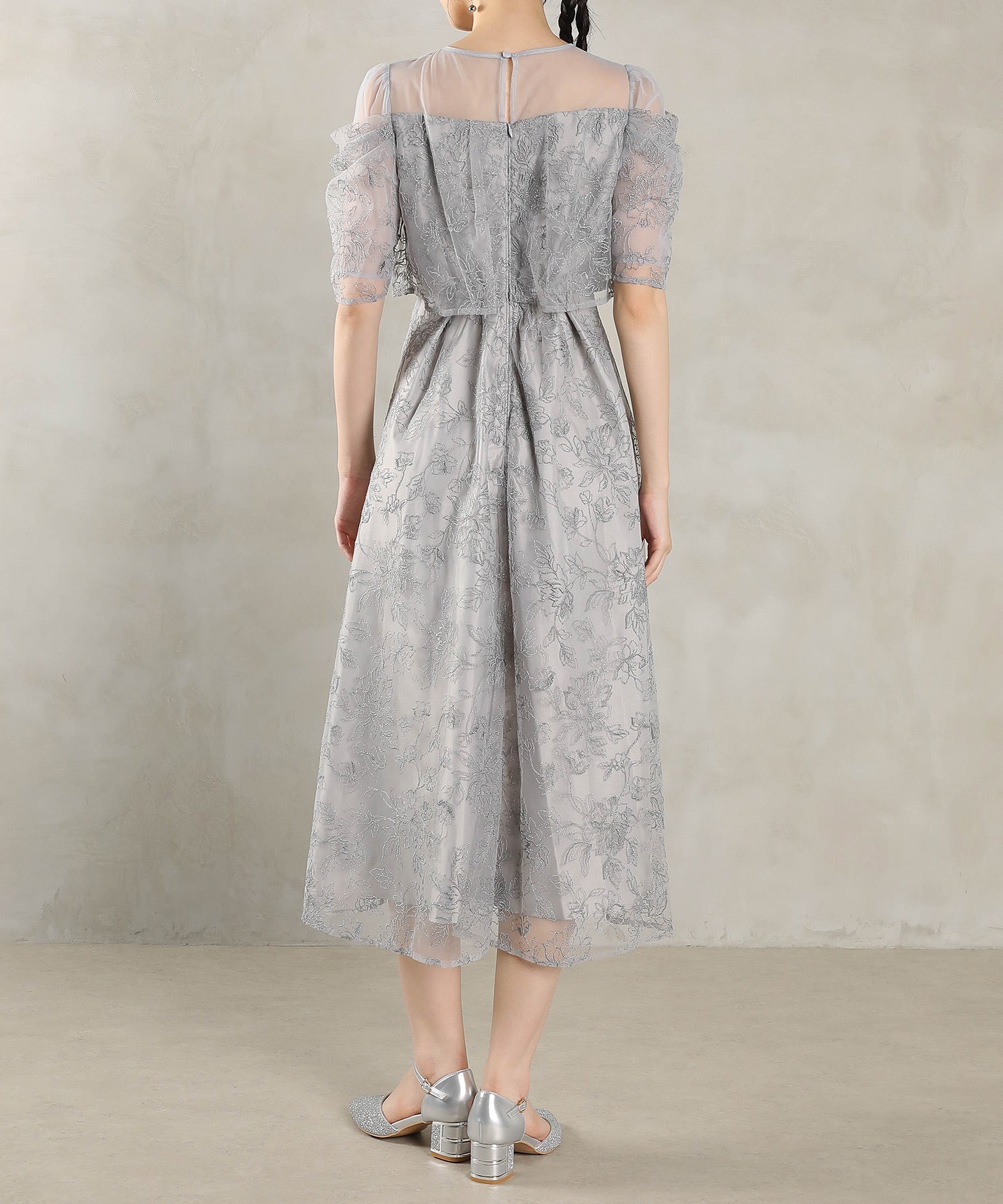 ラメ刺繍 花柄 フレア Aライン ワンピース ドレス