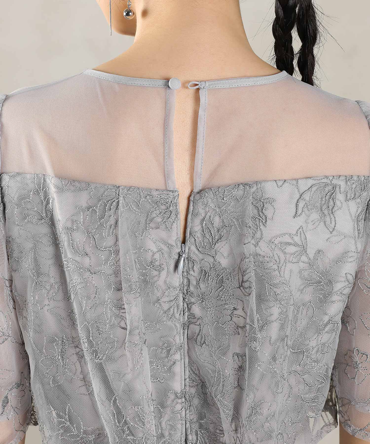 ラメ刺繍 花柄 フレア Aライン ワンピース ドレス