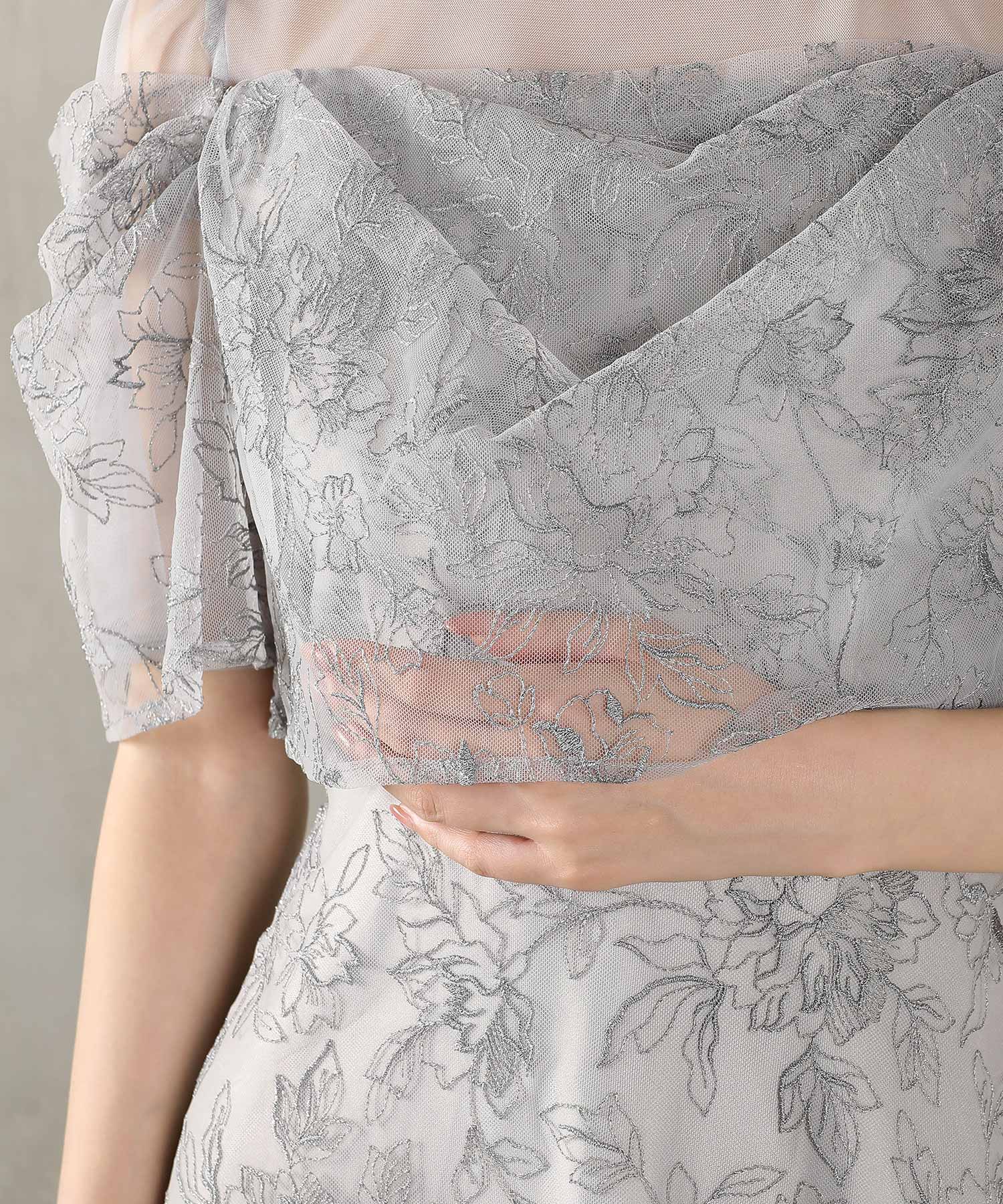 ラメ刺繍 花柄 フレア Aライン ワンピース ドレス