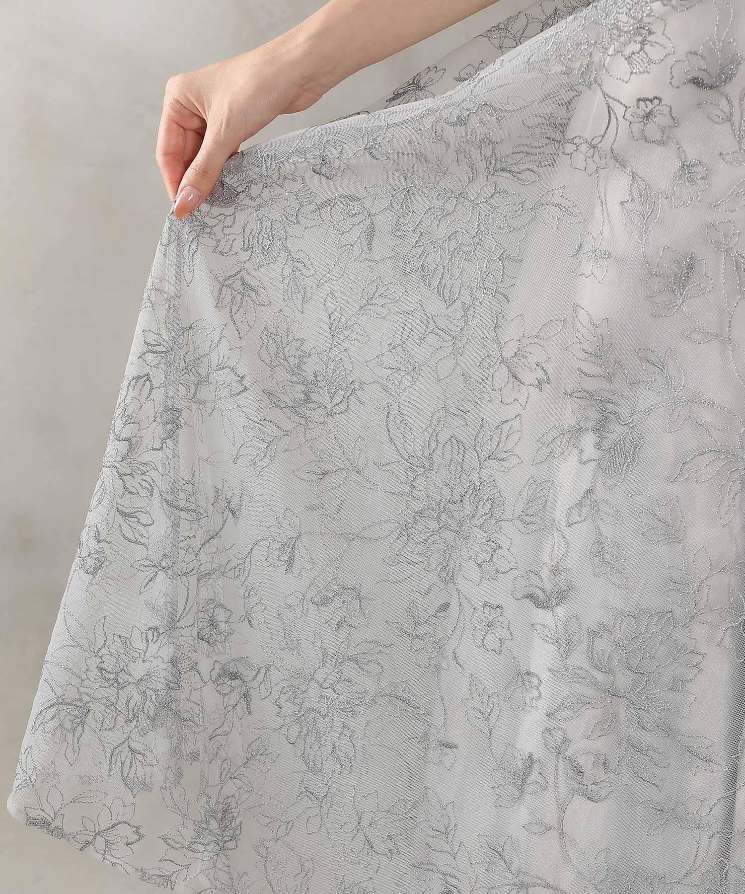 ラメ刺繍 花柄 フレア Aライン ワンピース ドレス