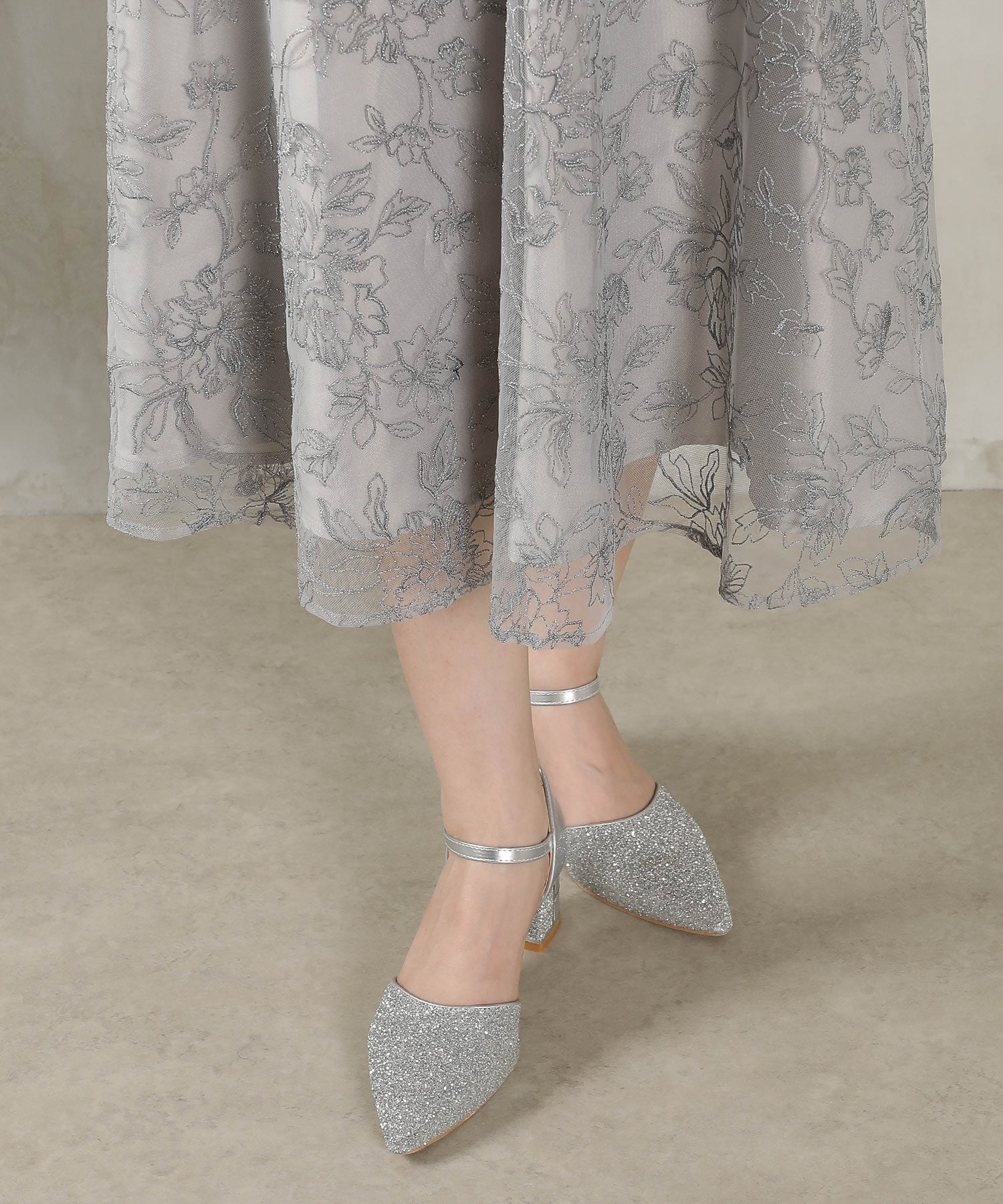 ラメ刺繍 花柄 フレア Aライン ワンピース ドレス