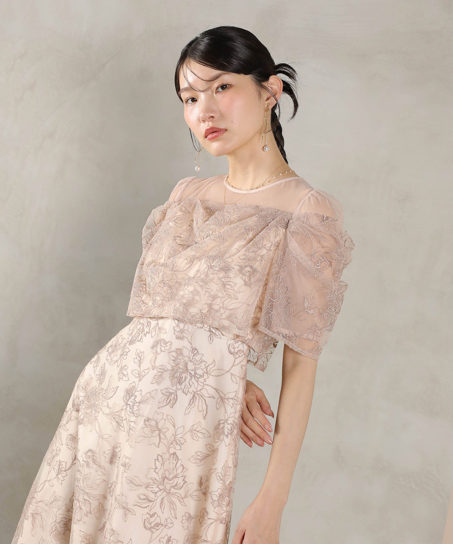 ラメ刺繍 花柄 フレア Aライン ワンピース ドレス